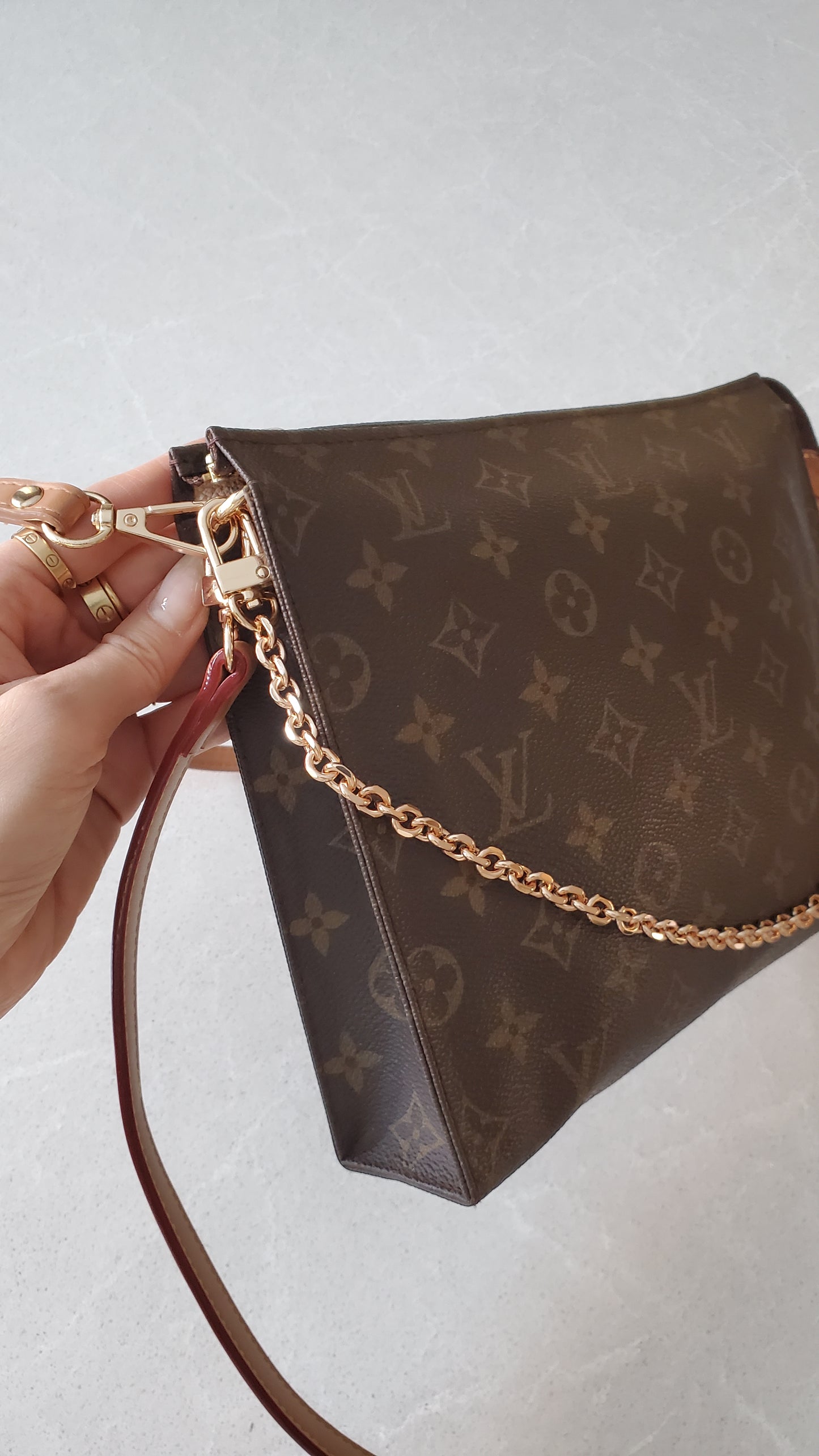 Authentic Vintage Louis Vuitton (Cream Insert) Upcycle Toiletry Pouch with Chain & 2 Straps