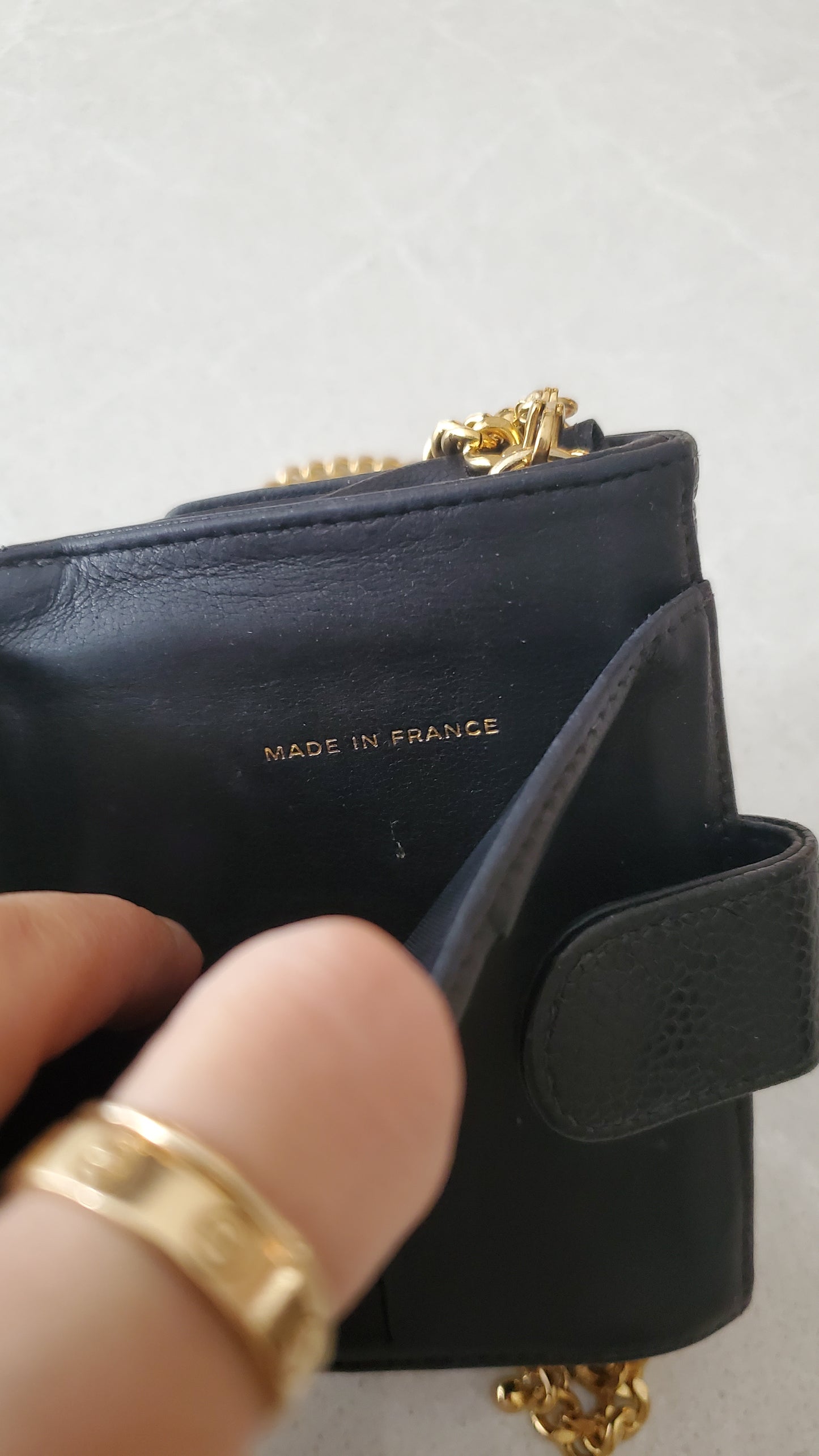 Authentic Vintage Chanel Upcycle Black Caviar Compact Wallet on Chain