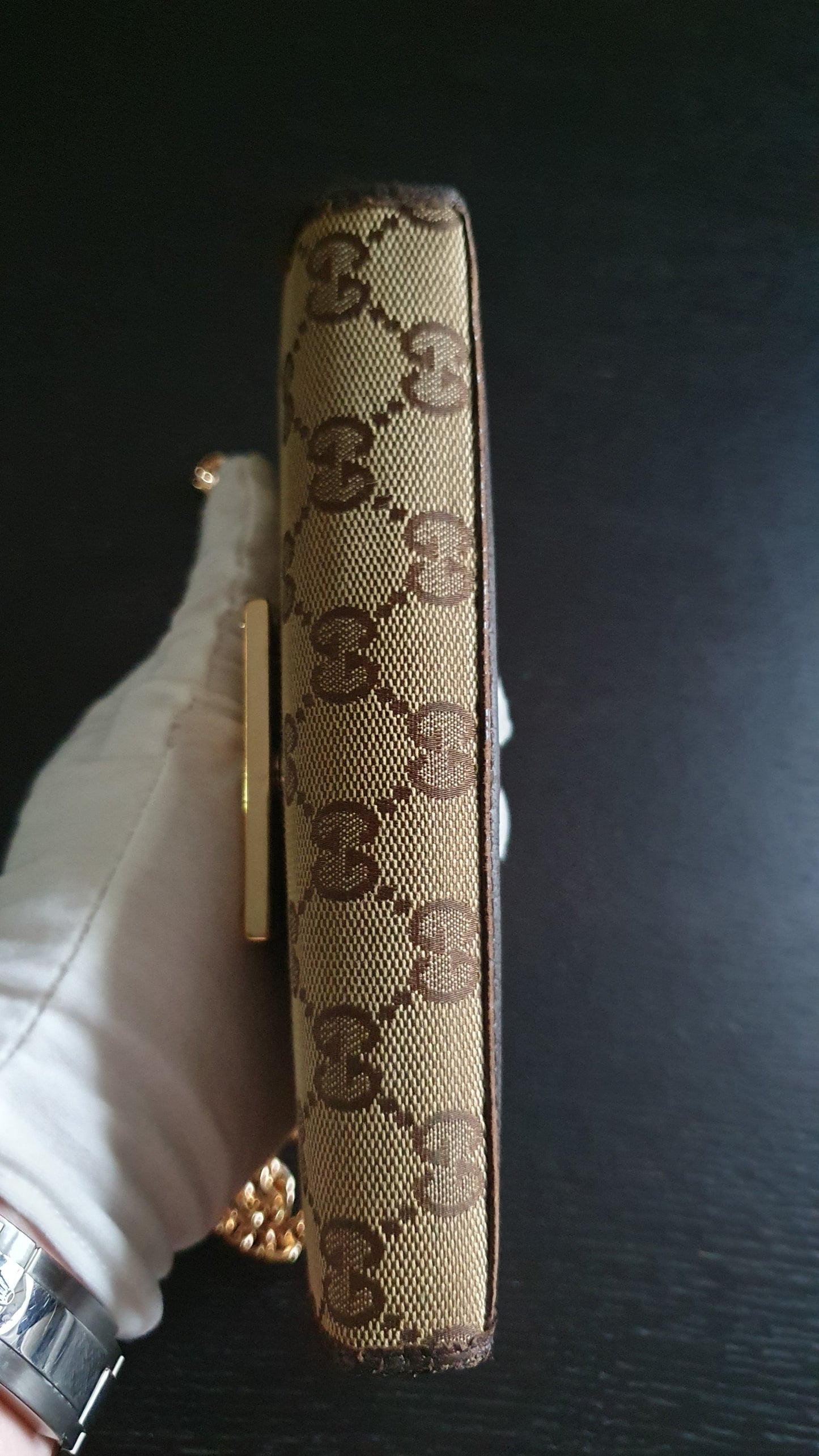 Authentic Gucci Upcycle Canvas Wallet with Strap and Chain