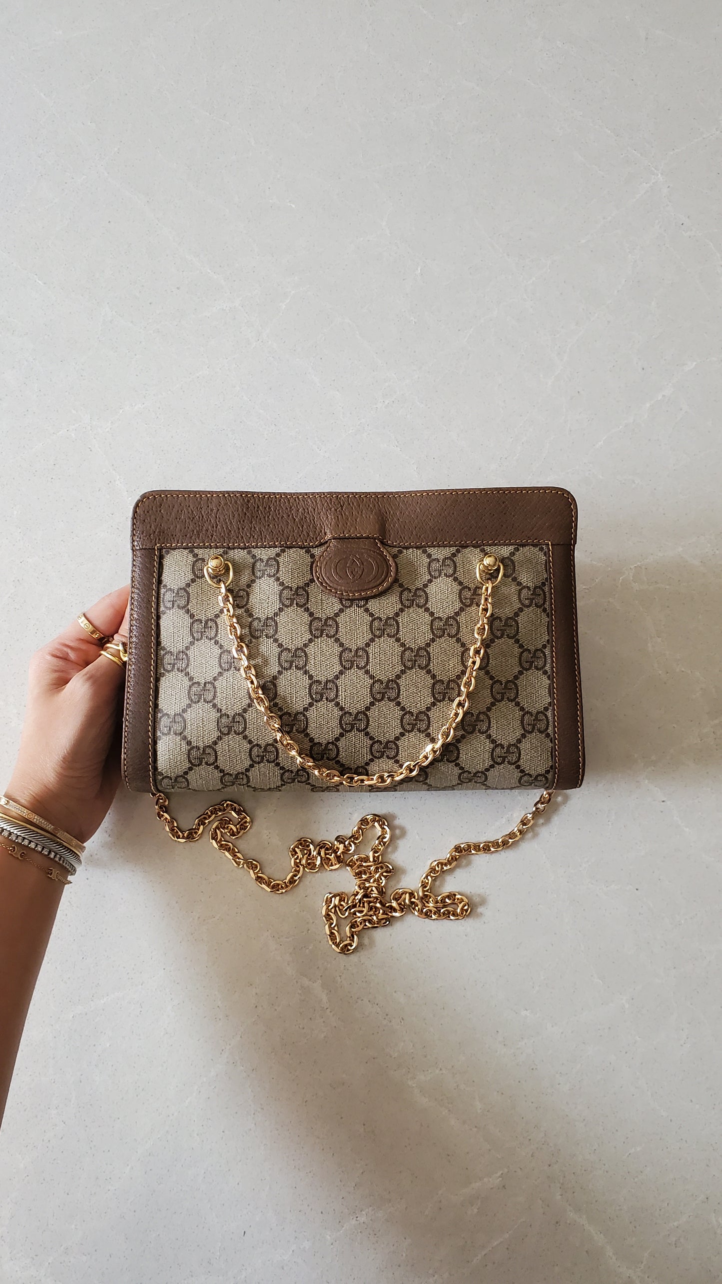 Authentic Vintage Gucci Upcycle Brown Purse with Chains (with velcro closing)