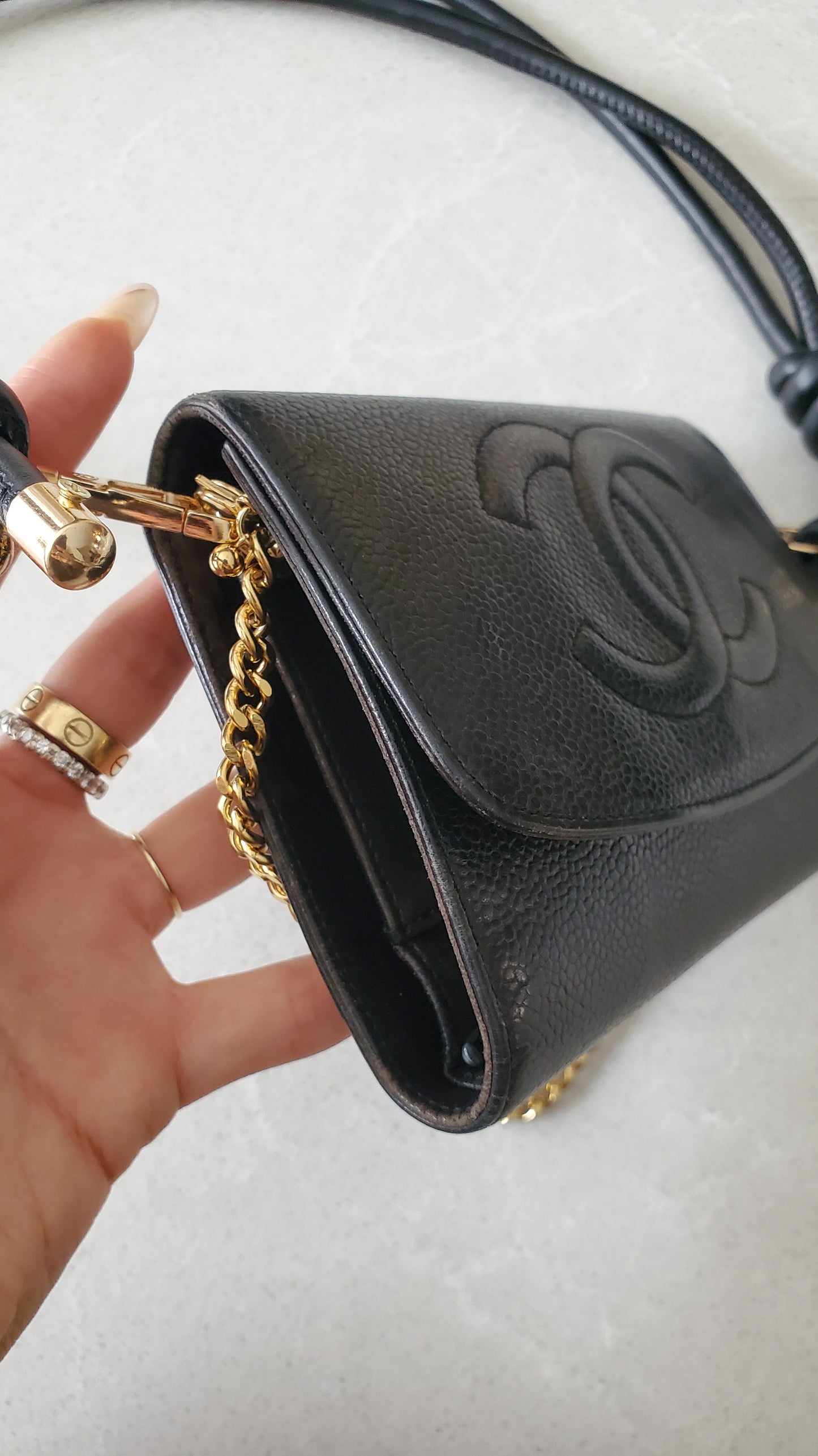Authentic Chanel Upcycle Black Caviar Wallet on Chain & Strap