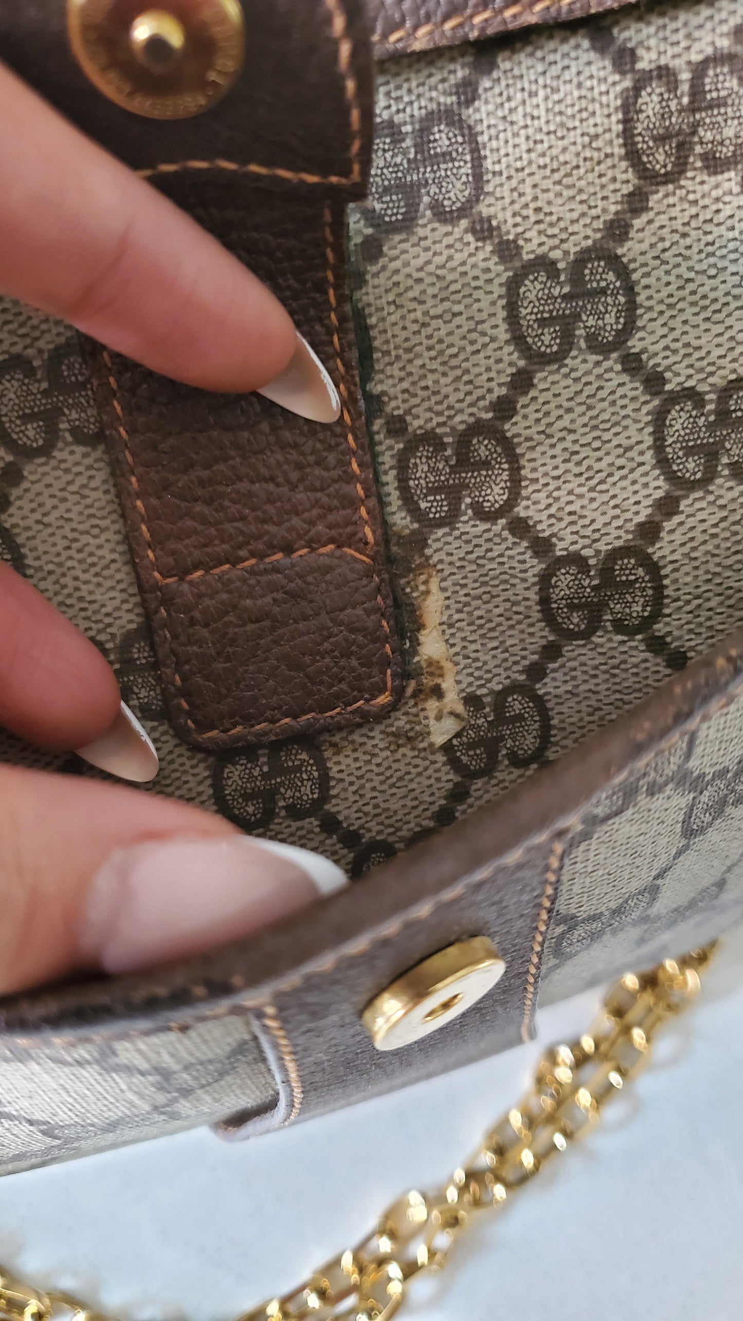 Authentic Vintage Gucci Upcycle Shoulder/ Crossbody Brown Purse on Chain