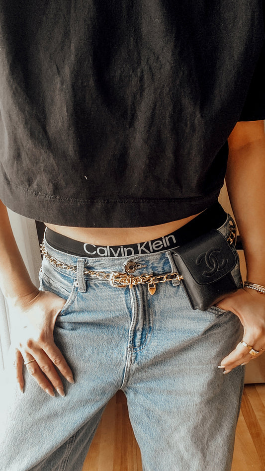 Authentic Vintage Chanel Upcycle Versatile Black Caviar Small Pouch on Chain (2 chains option)