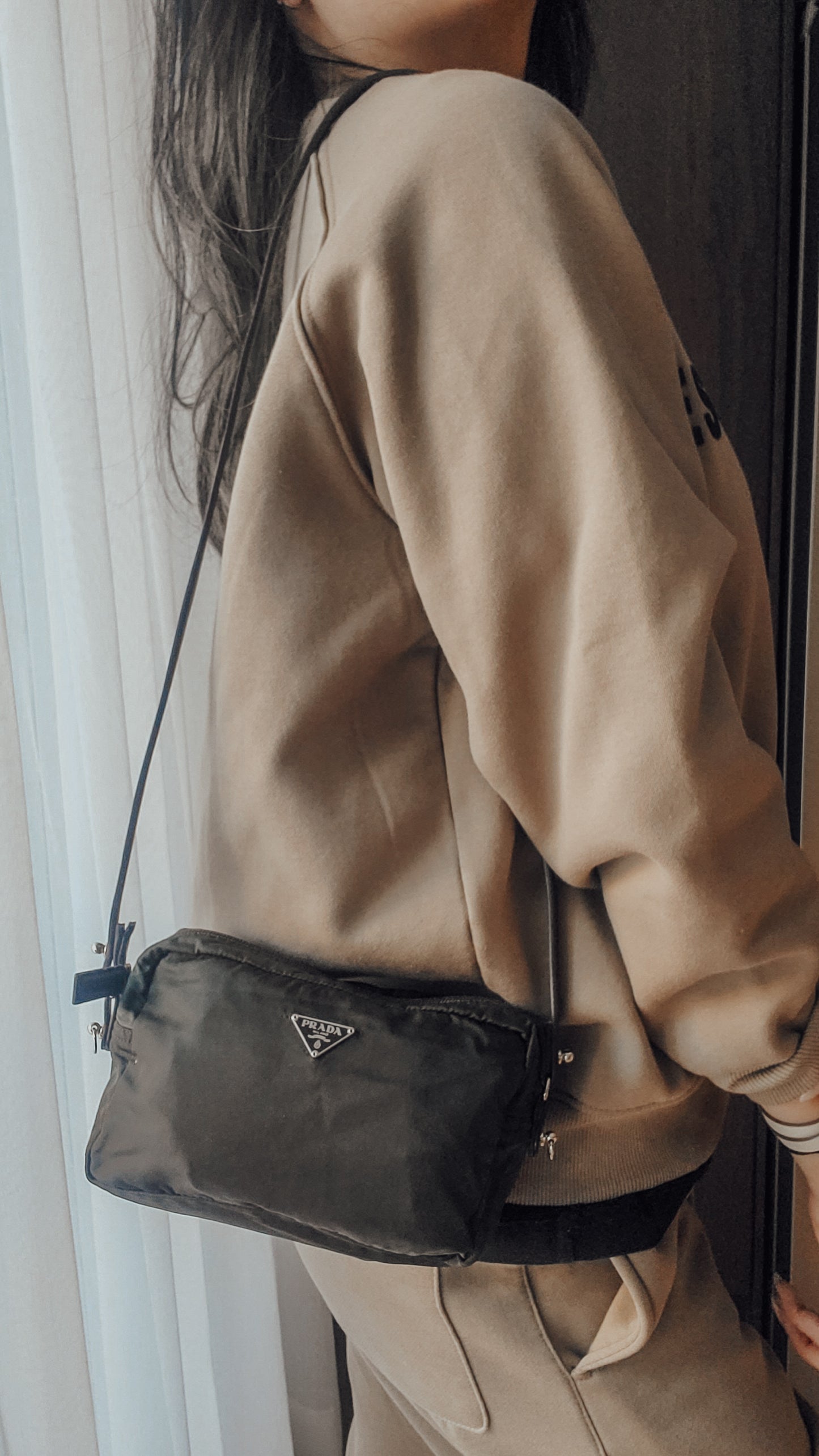 Authentic Prada (Green) Upcycle Nylon Pouch with Strap