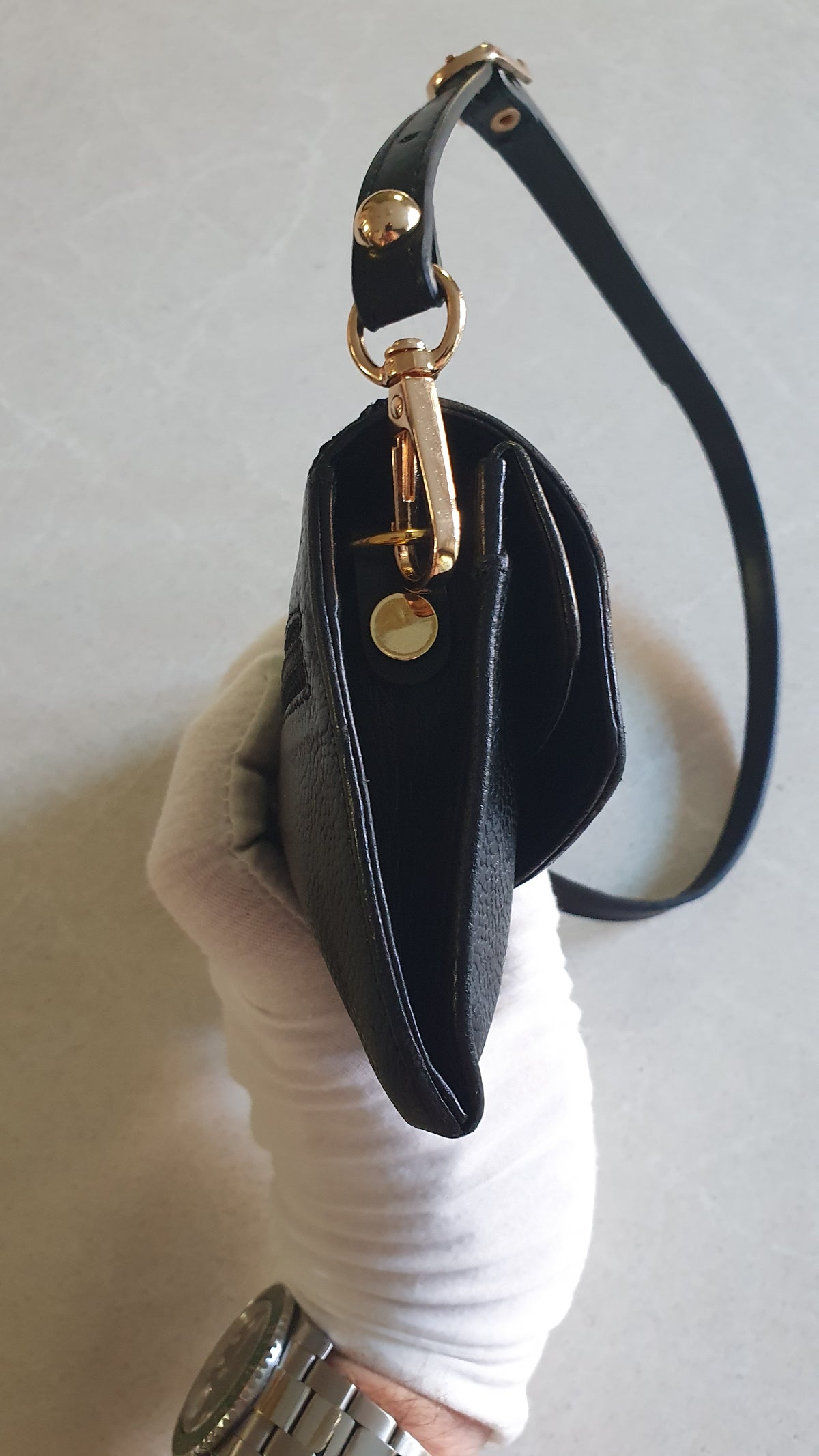 Authentic Vintage Chanel Upcycle Black Caviar Shoulder Wallet with Strap