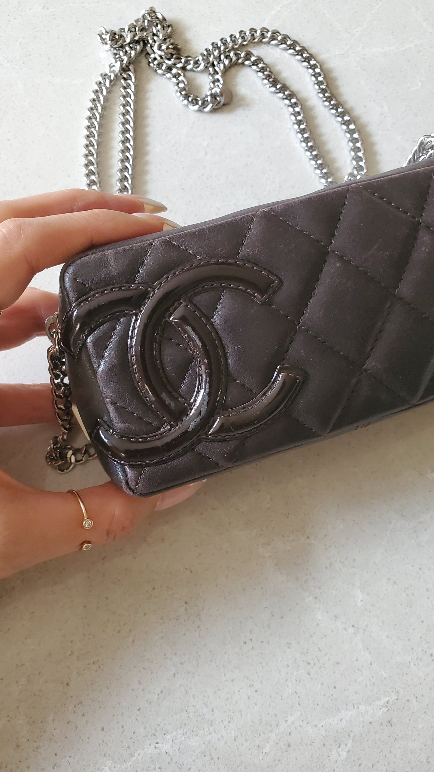 Authentic Vintage Chanel Upcycle Brown Leather Pouch on Chain