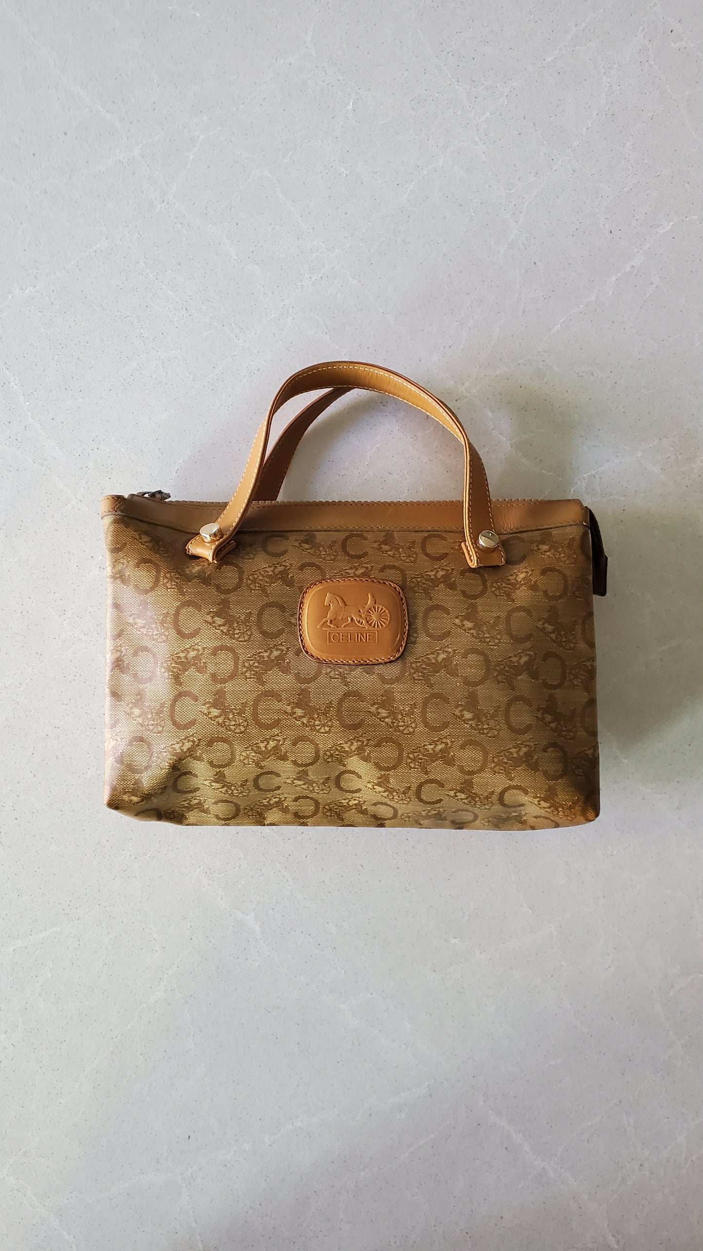 Authentic Vintage Celine Upcycle Tan Purse with Handle Straps