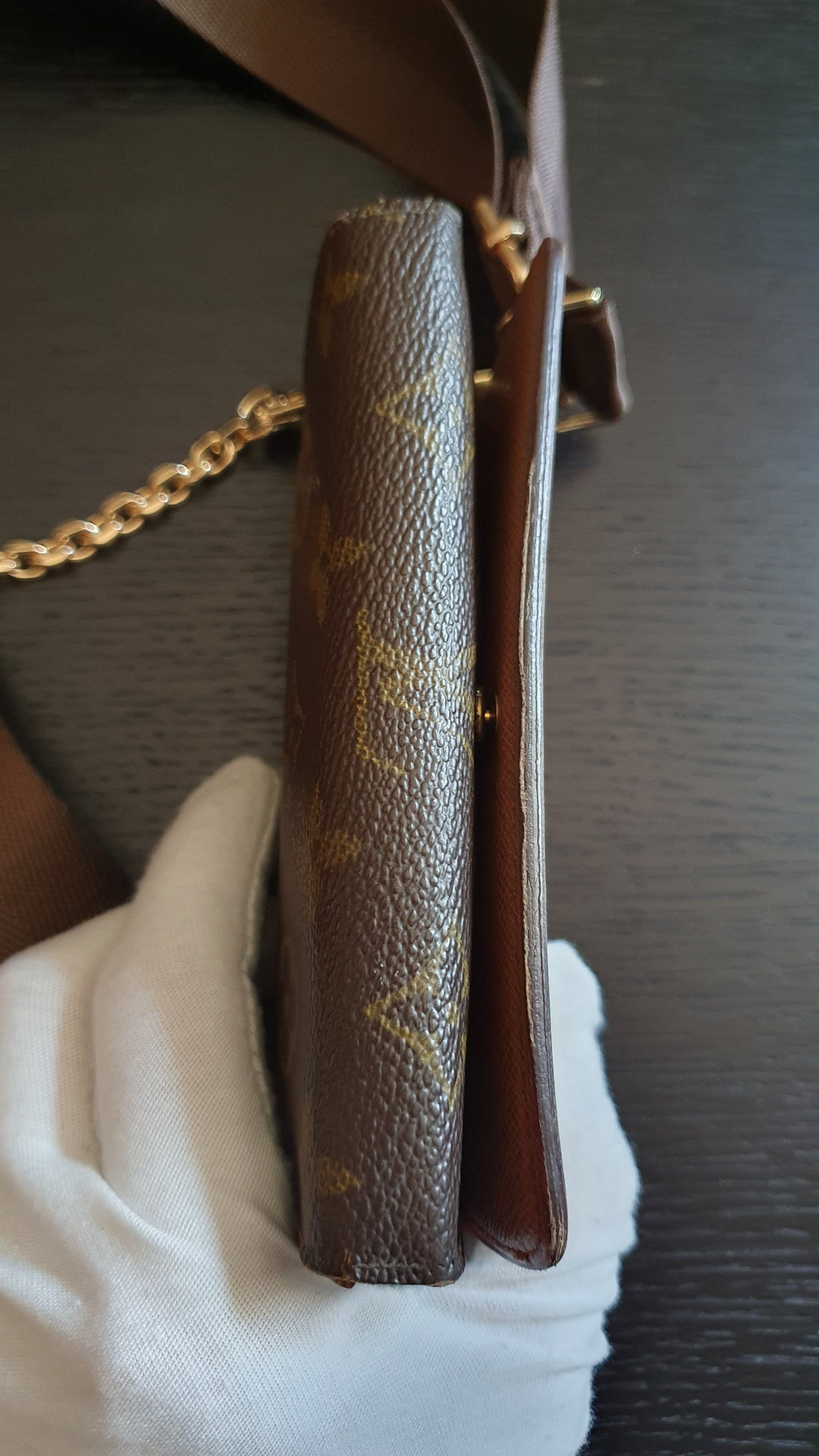 Authentic Vintage Louis Vuitton (2) Upcycle Small Wallet with Strap and Chain