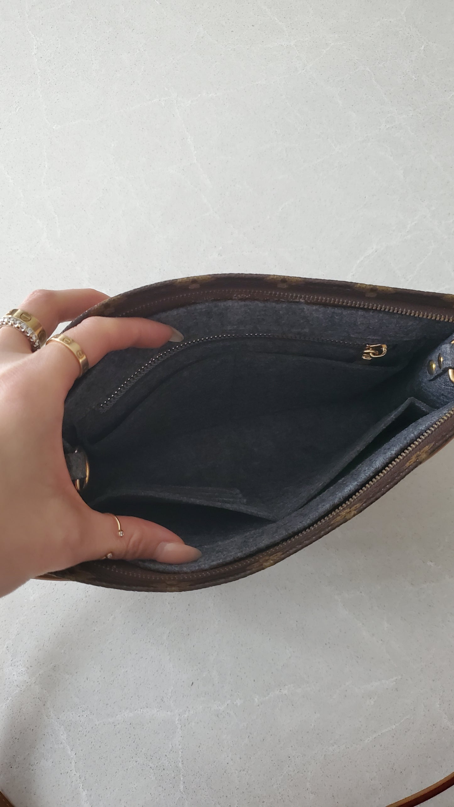 Authentic Vintage Louis Vuitton Upcycle Toiletry Pouch (Grey Insert) with Chain & 2 Straps