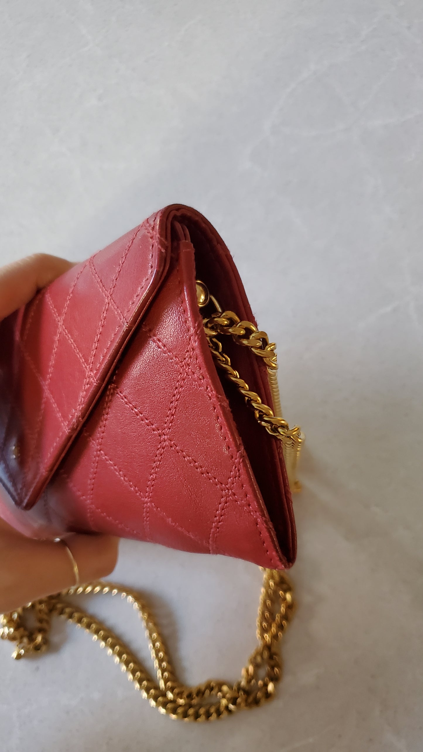 Authentic Vintage Chanel Upcycle Red Leather Wallet on Chain