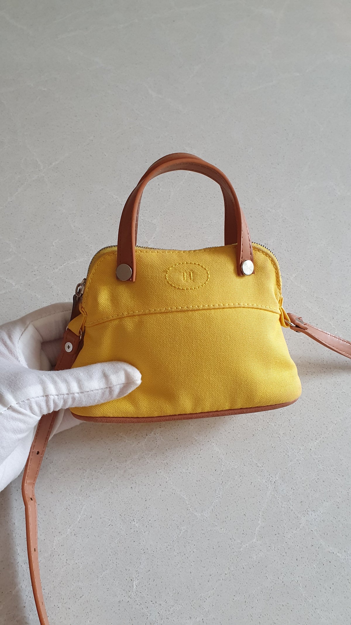 Authentic Hermès Upcycle Canvas Small Yellow Pochette with Straps