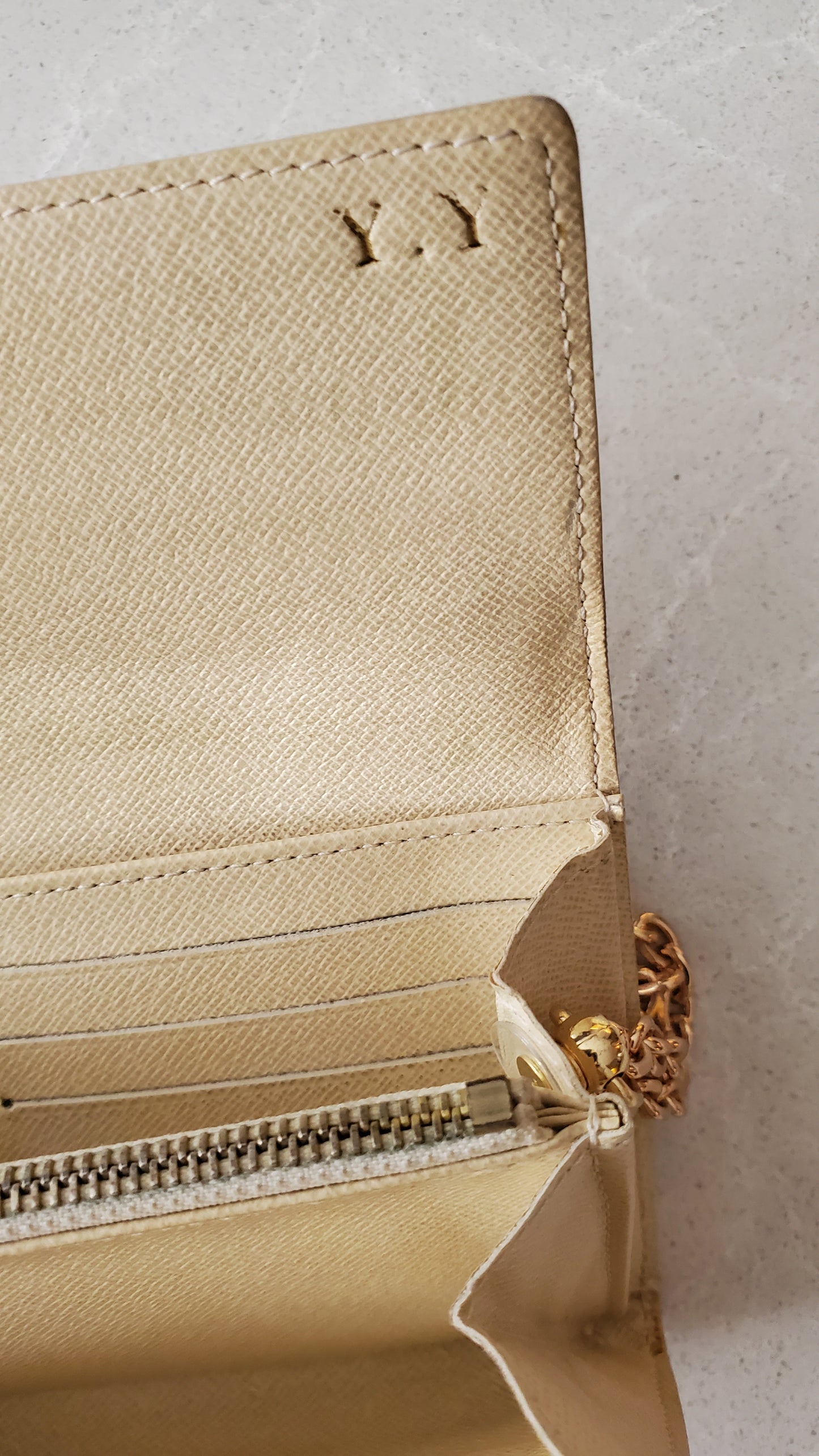 Authentic Louis Vuitton White Damier Upcycle Long Wallet on Chain