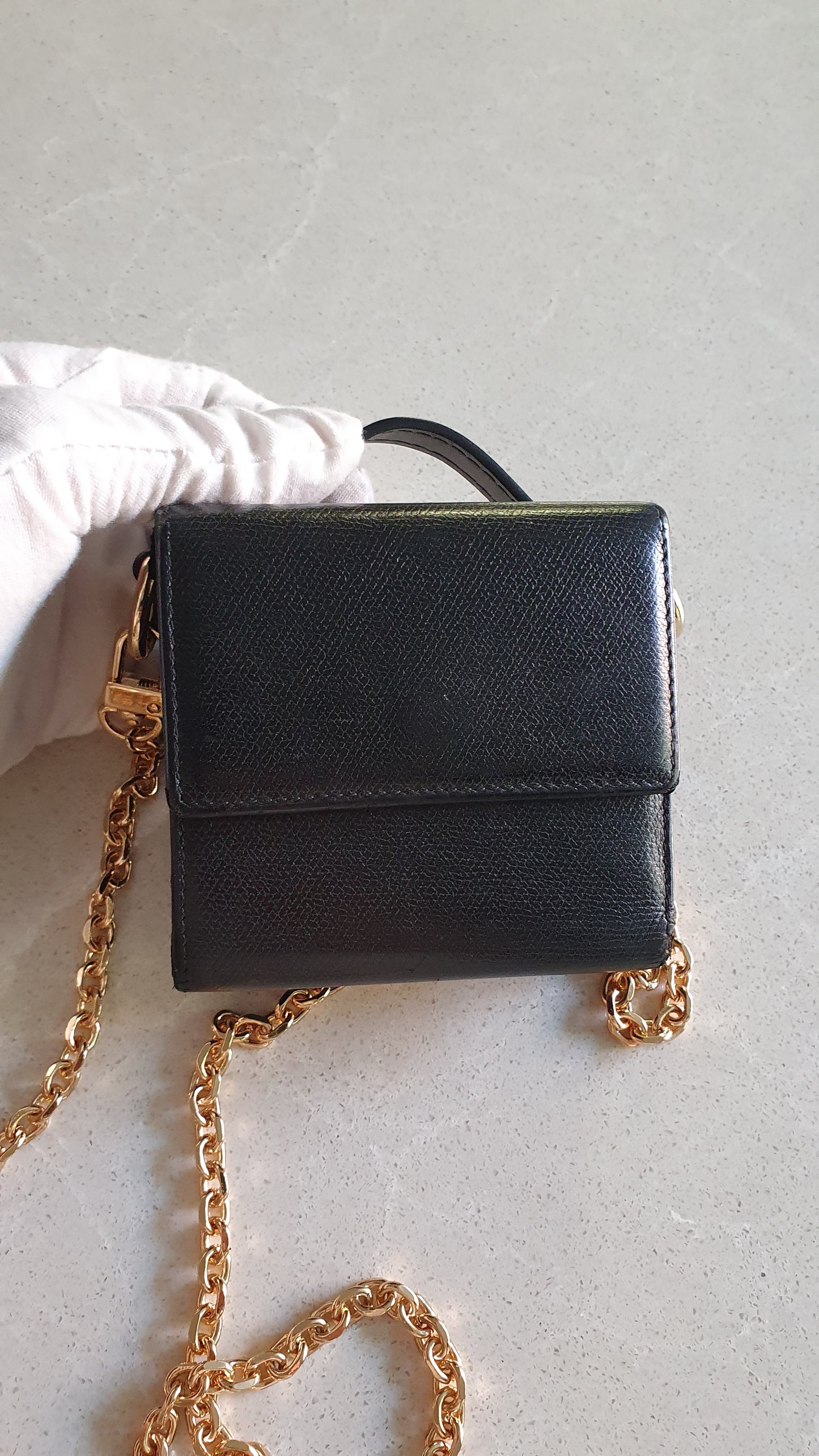 Authentic Chanel Upcycle Small Black Caviar Wallet with Strap and Chain