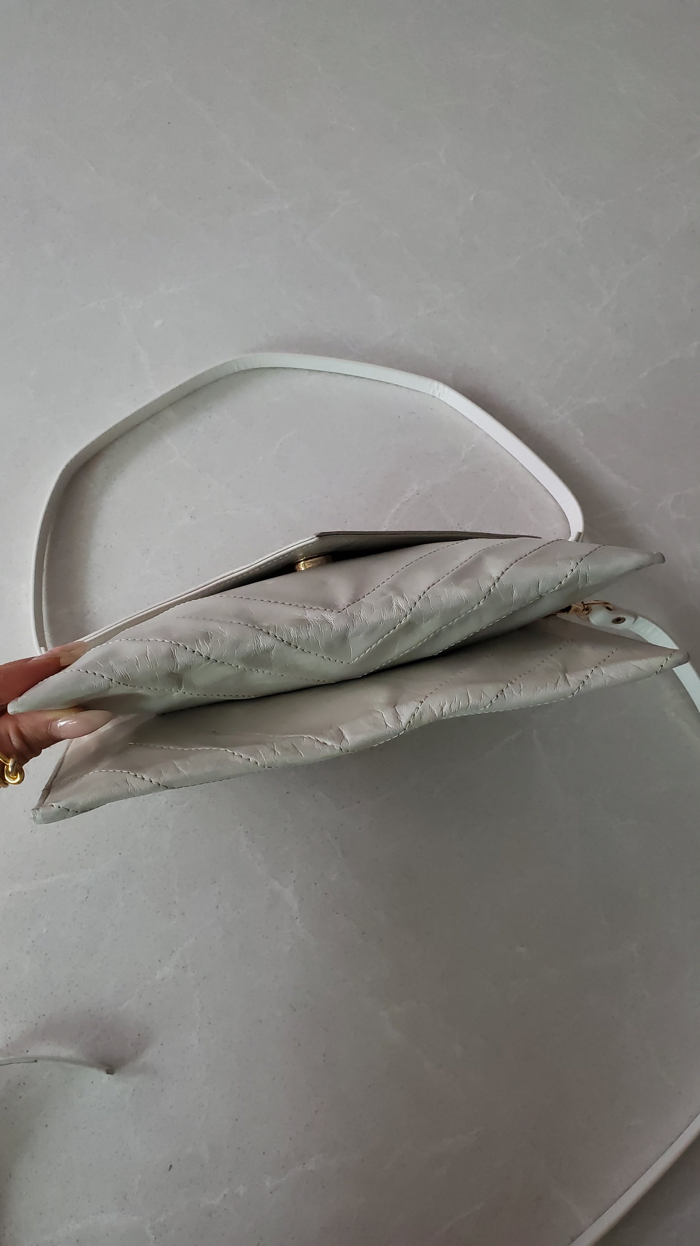 Authentic Vintage YSL Yves Saint Laurent Upcycle White Leather Multi Compartments Purse with Straps