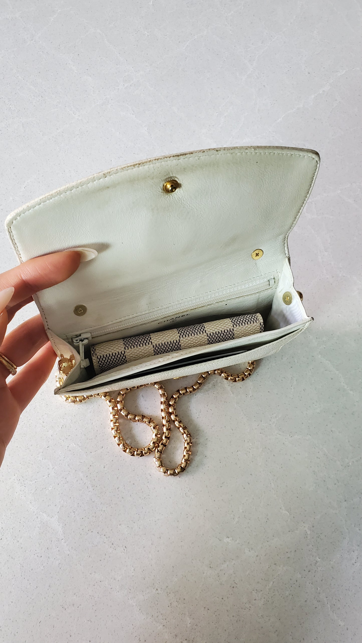 Authentic Chanel Upcycle Small Caviar Caviar Wallet/ Purse with Strap & Chain