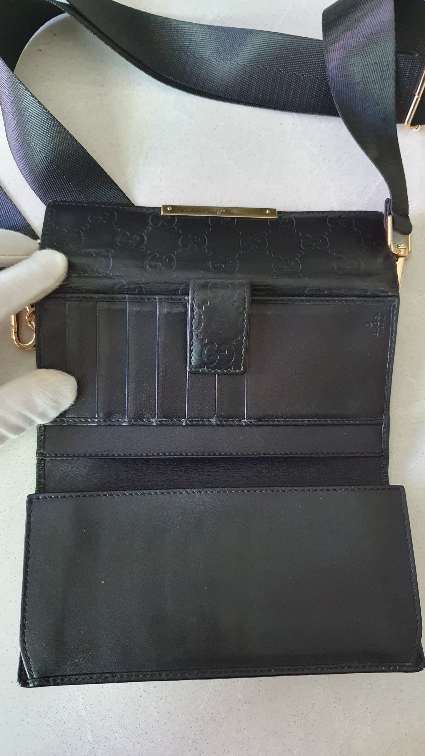 Authentic Gucci Upcycle Long Black Leather Wallet with Strap