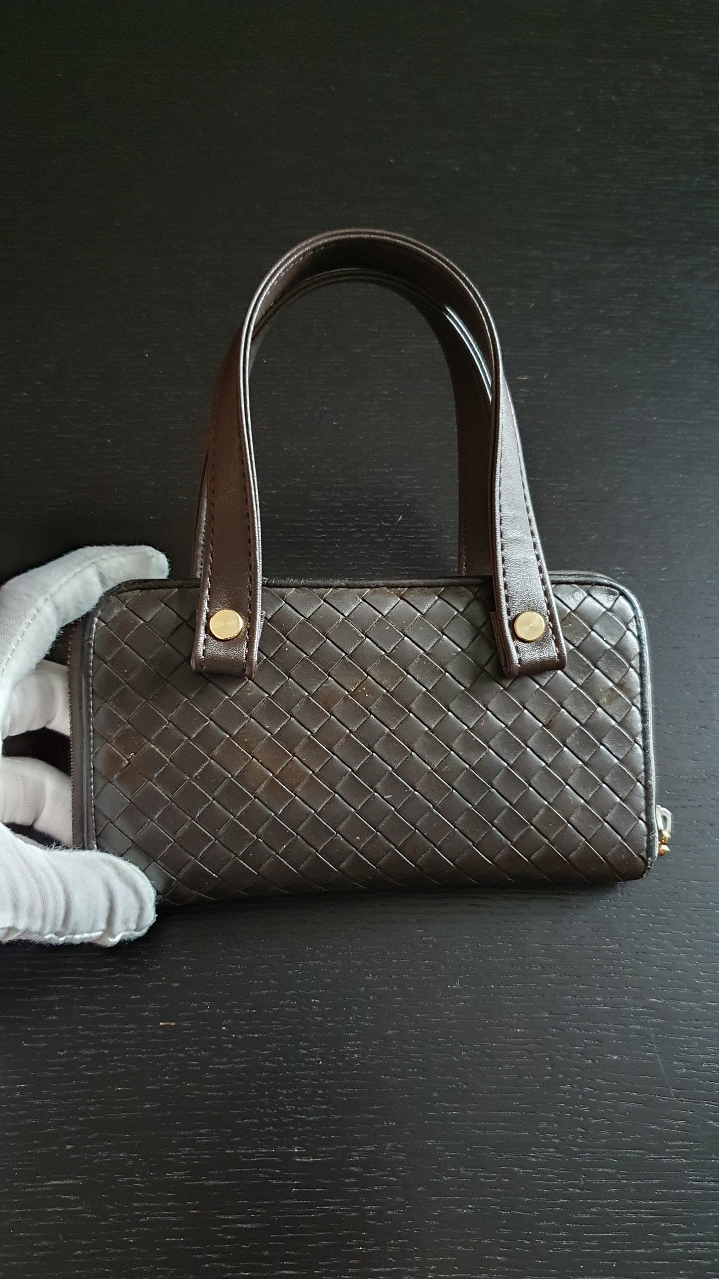 Authentic Bottega Veneta Upcycle Brown Zip Wallet with Two Handles