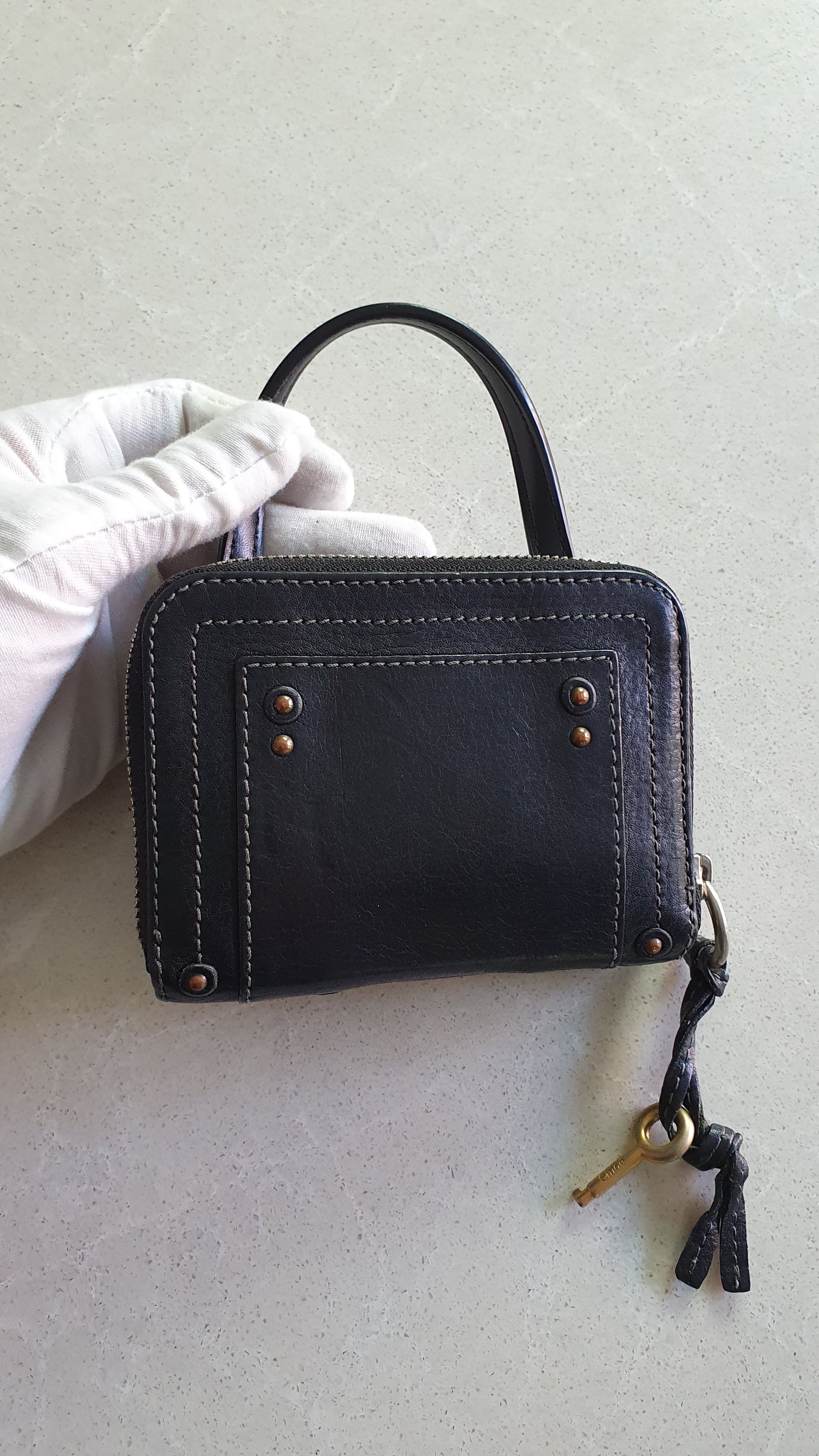 Authentic Chloé Upcycle Small Black Compact Wallet with Single Handle