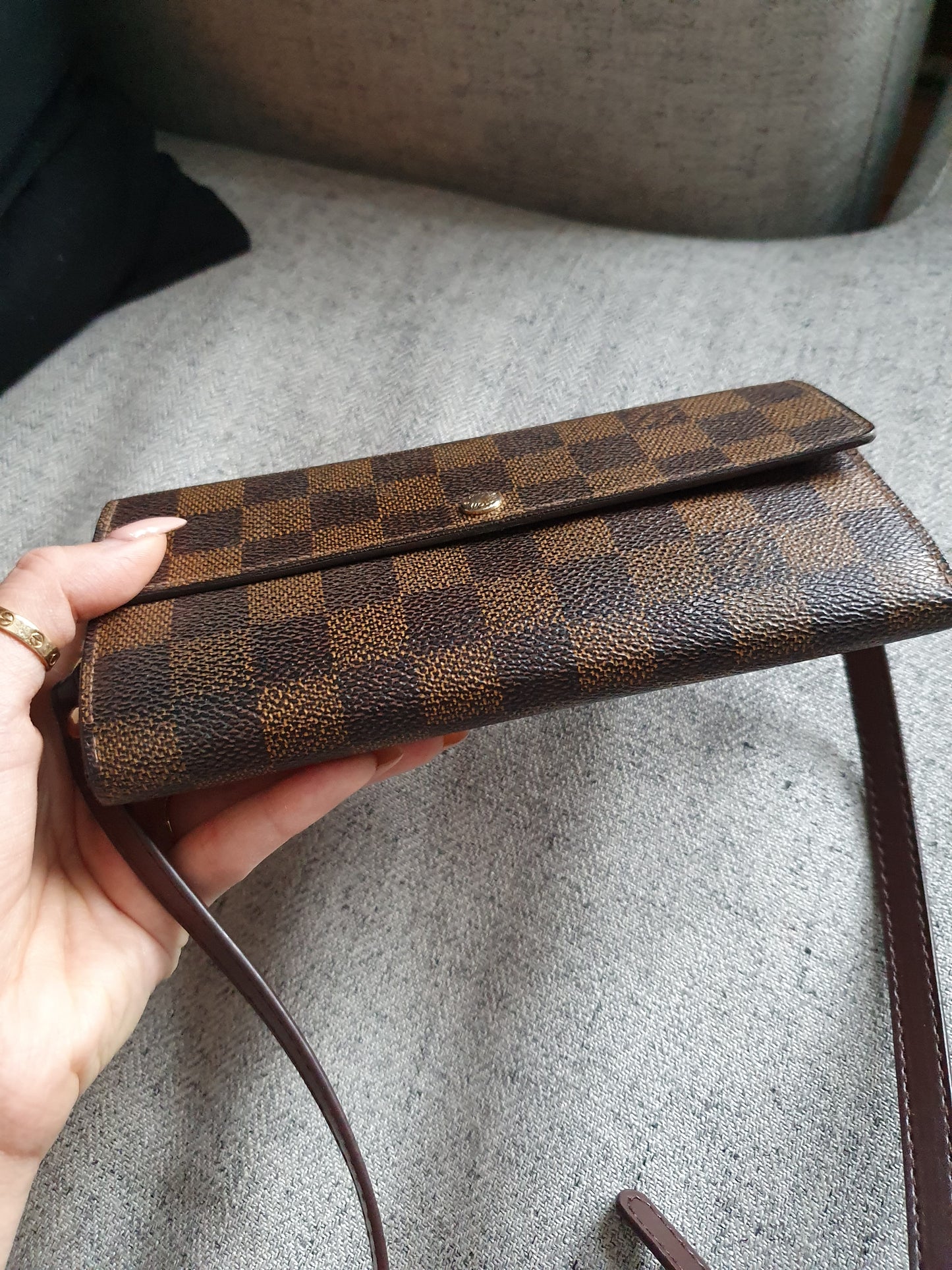 *New Drop* Authentic Louis Vuitton Brown Ebene Upcycle Flap Wallet on Strap