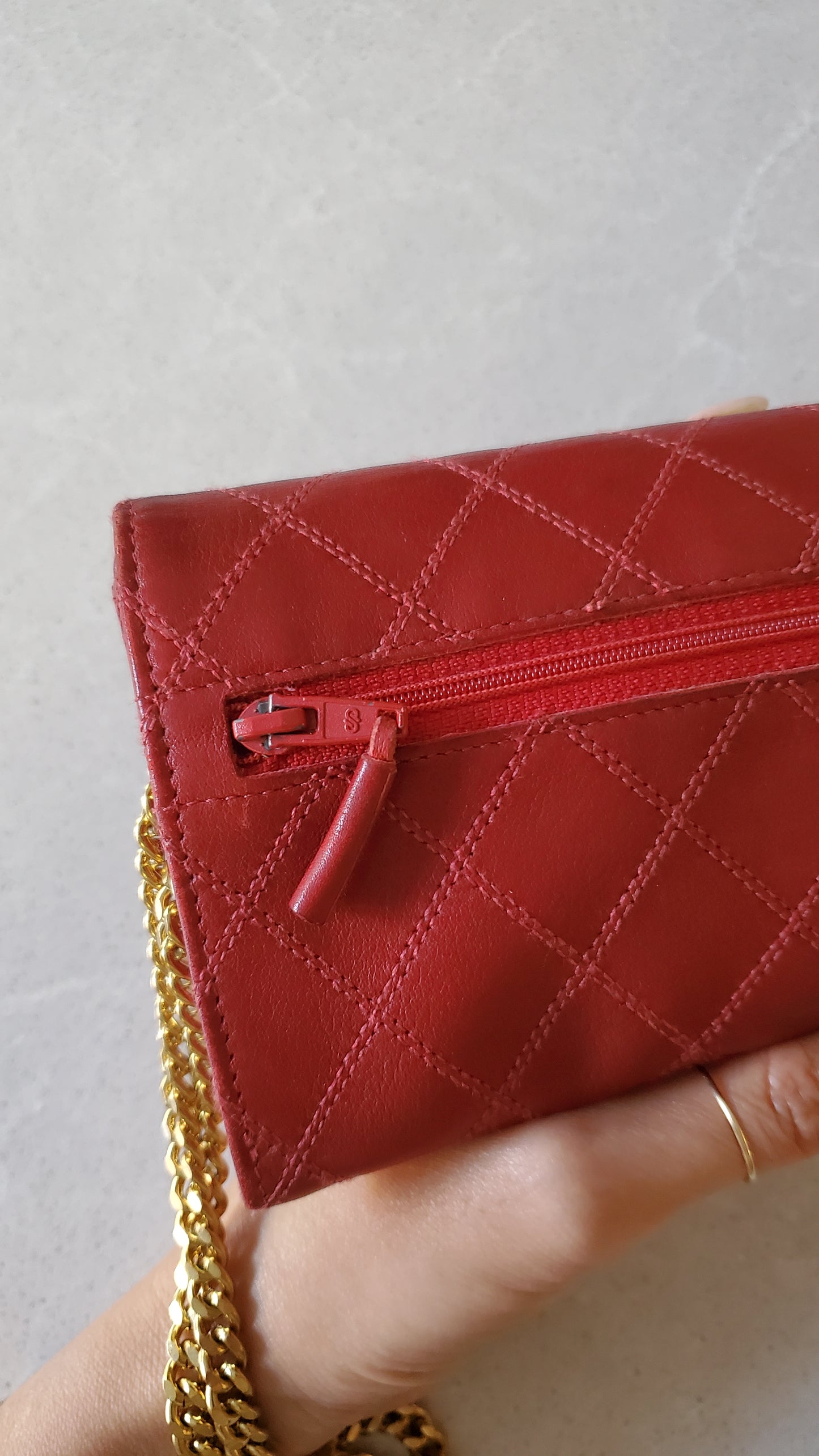 Authentic Vintage Chanel Upcycle Red Leather Wallet on Chain