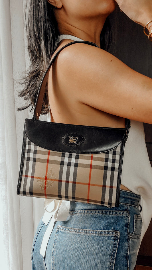 Authentic Burberry Upcycle Black/ Printed Shoulder Purse with Strap