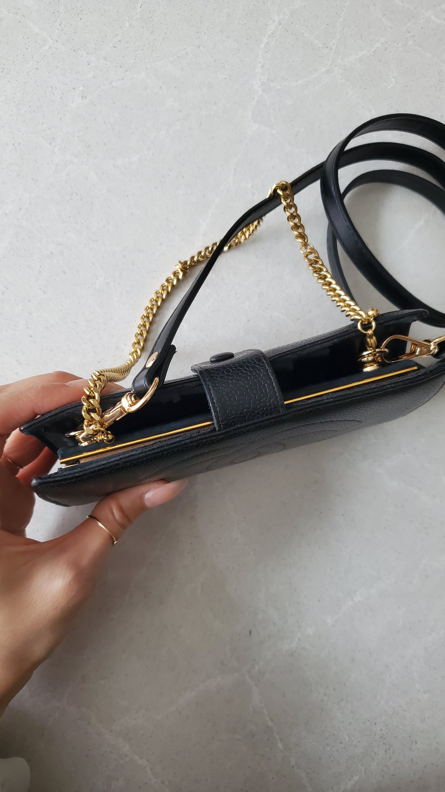 Authentic Vintage Chanel Caviar Upcycle Wallet on Chain & Strap