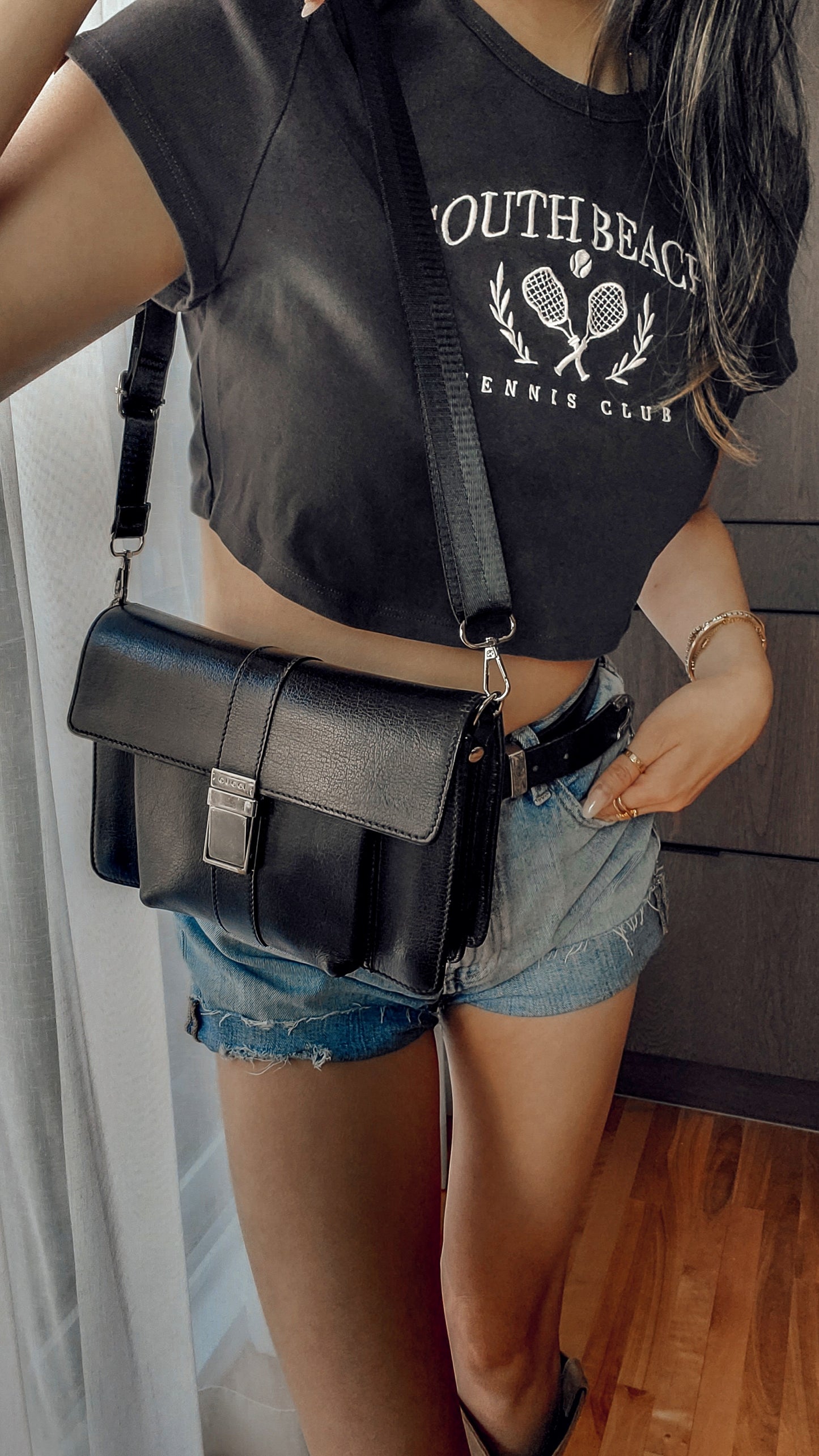 Authentic Gucci Upcycle Black Leather Purse with Strap