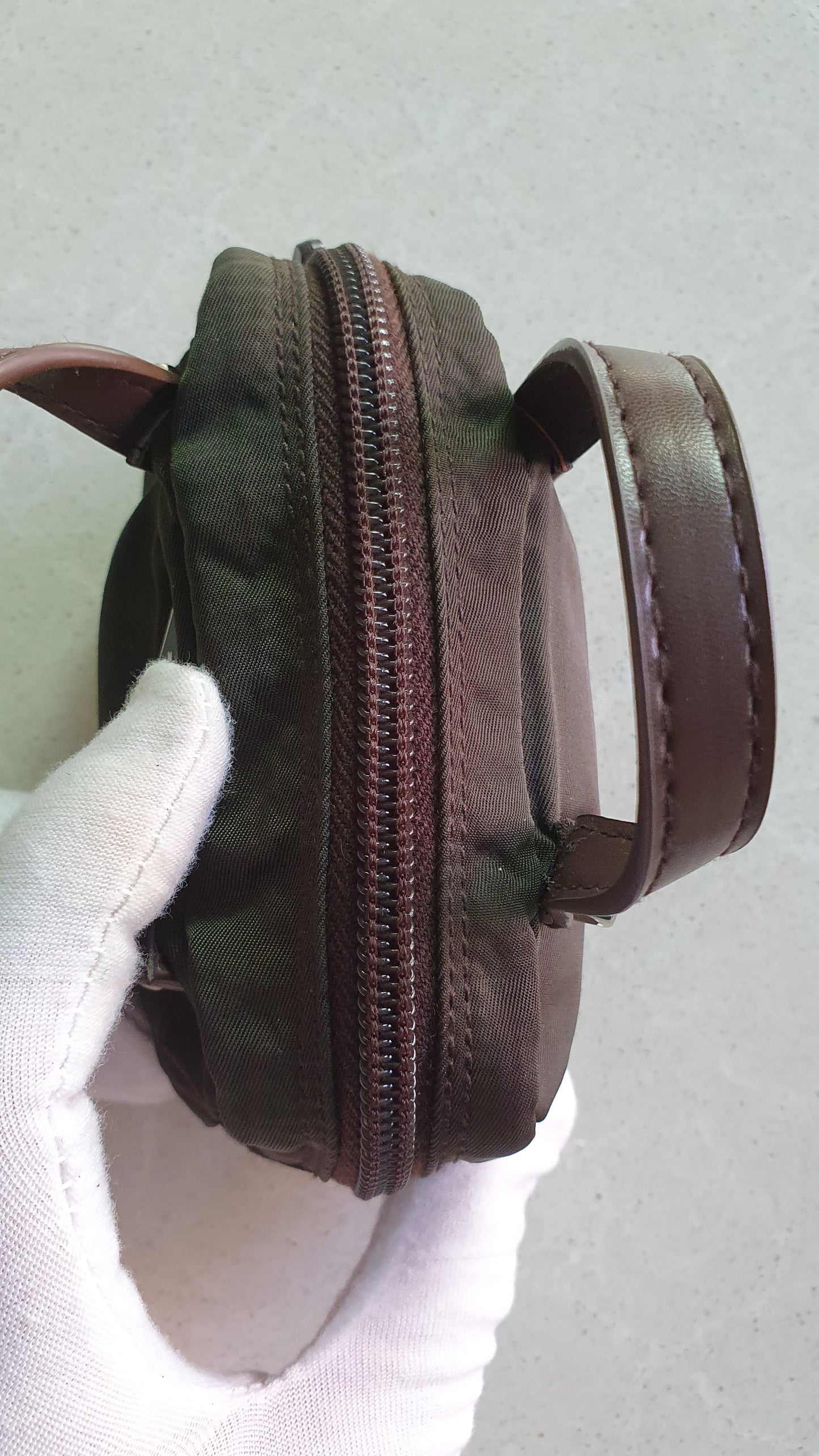 Authentic Prada Upcycle Khaki Mini Pouch with Two Handles
