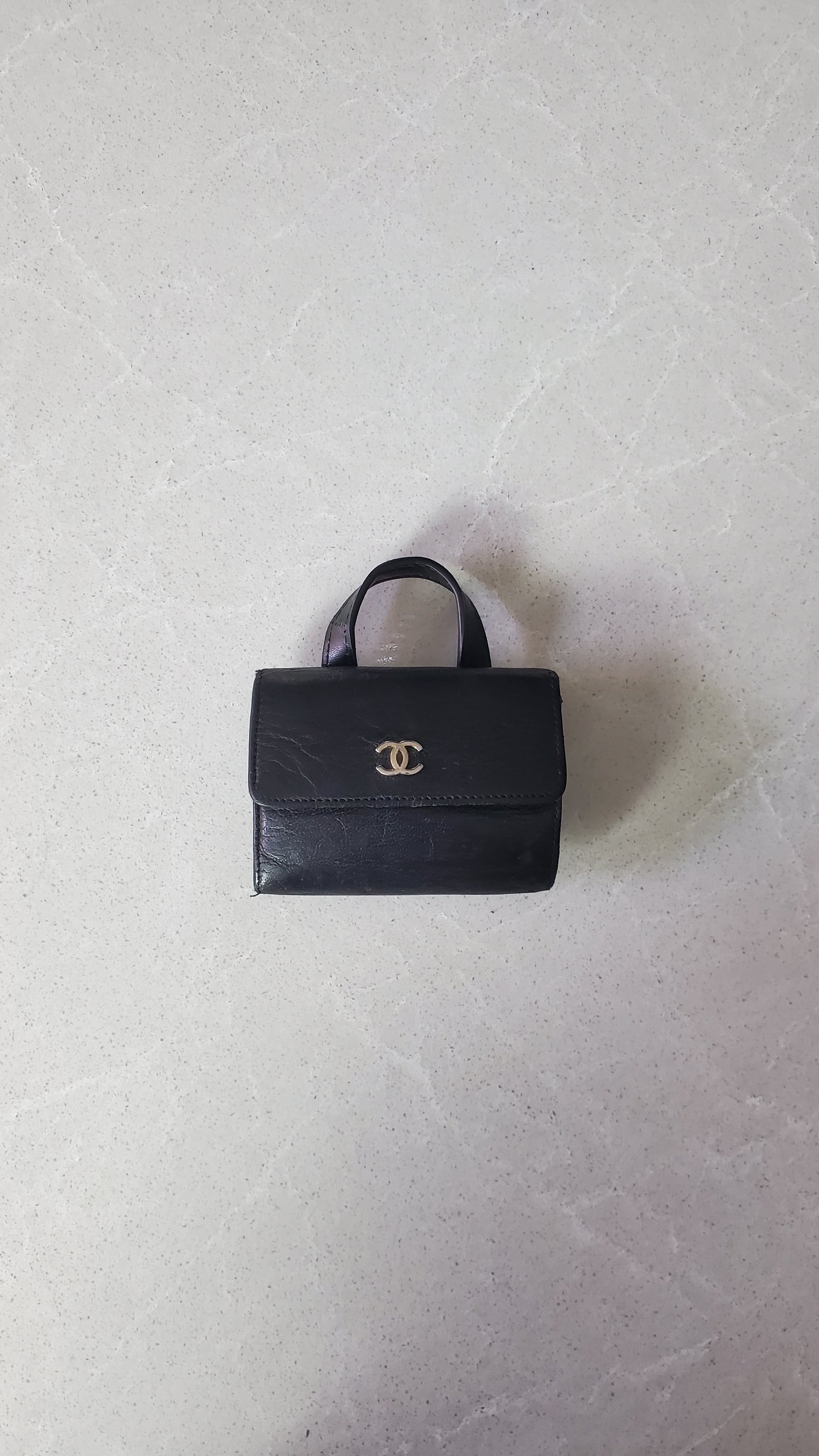 Authentic Chanel Upcycle Mini Black Leather Wallet with Single Handle
