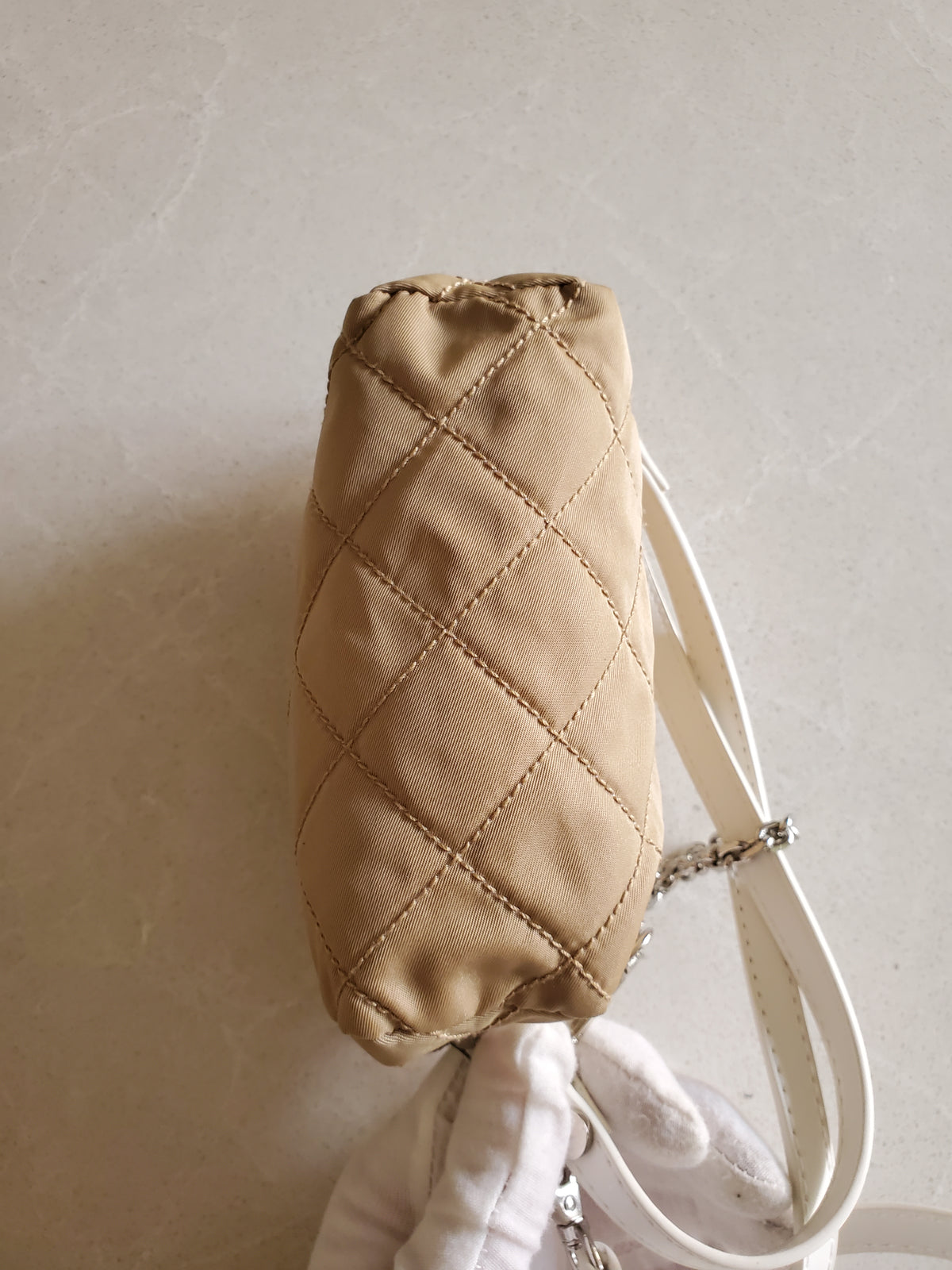 Authentic Prada Upcycle Versatile Beige Nylon Pouch with Chain & Straps (upgraded version)