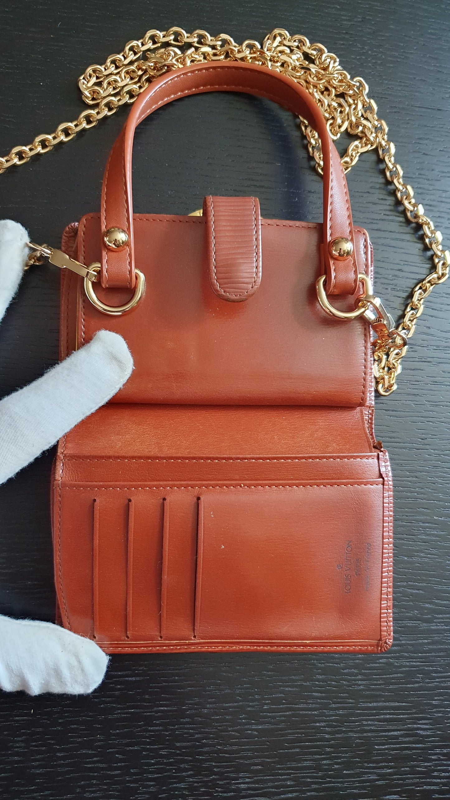 Authentic Louis Vuitton Upcycle Small Compact Epi Wallet with Strap and Chain
