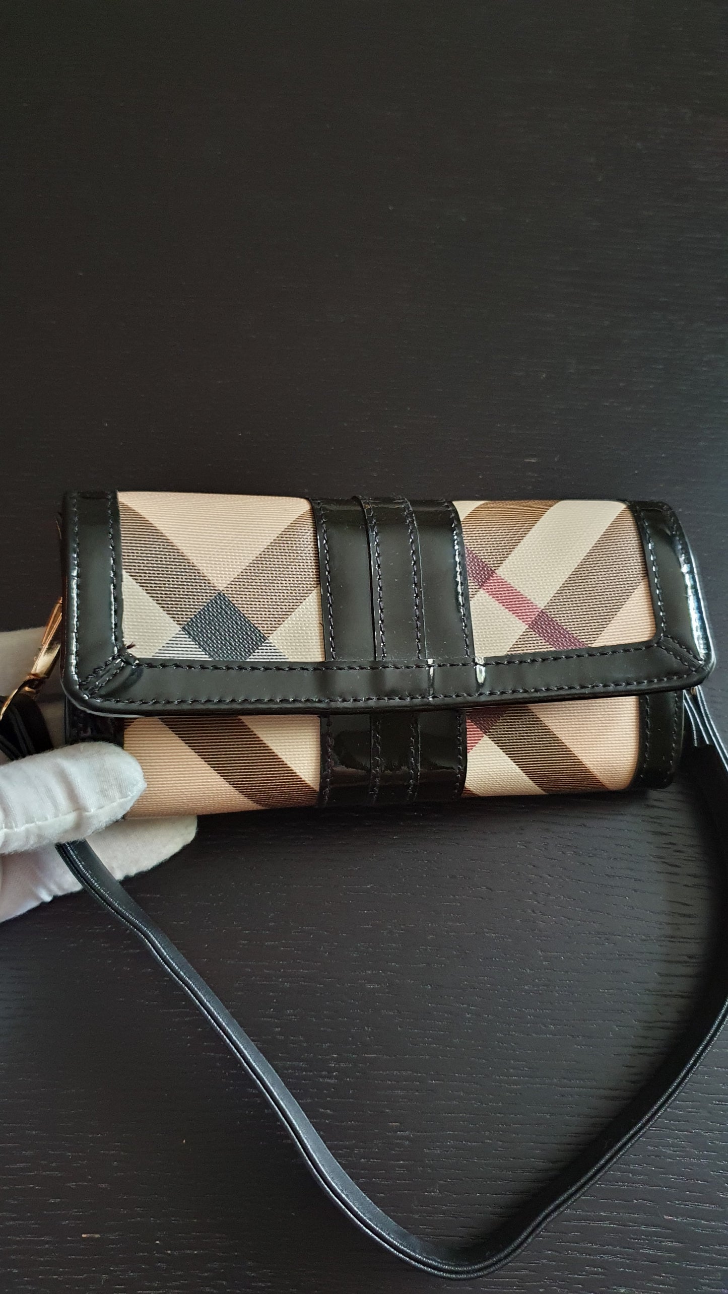 Authentic Burberry Upcycle Flap Wallet with Shoulder Strap