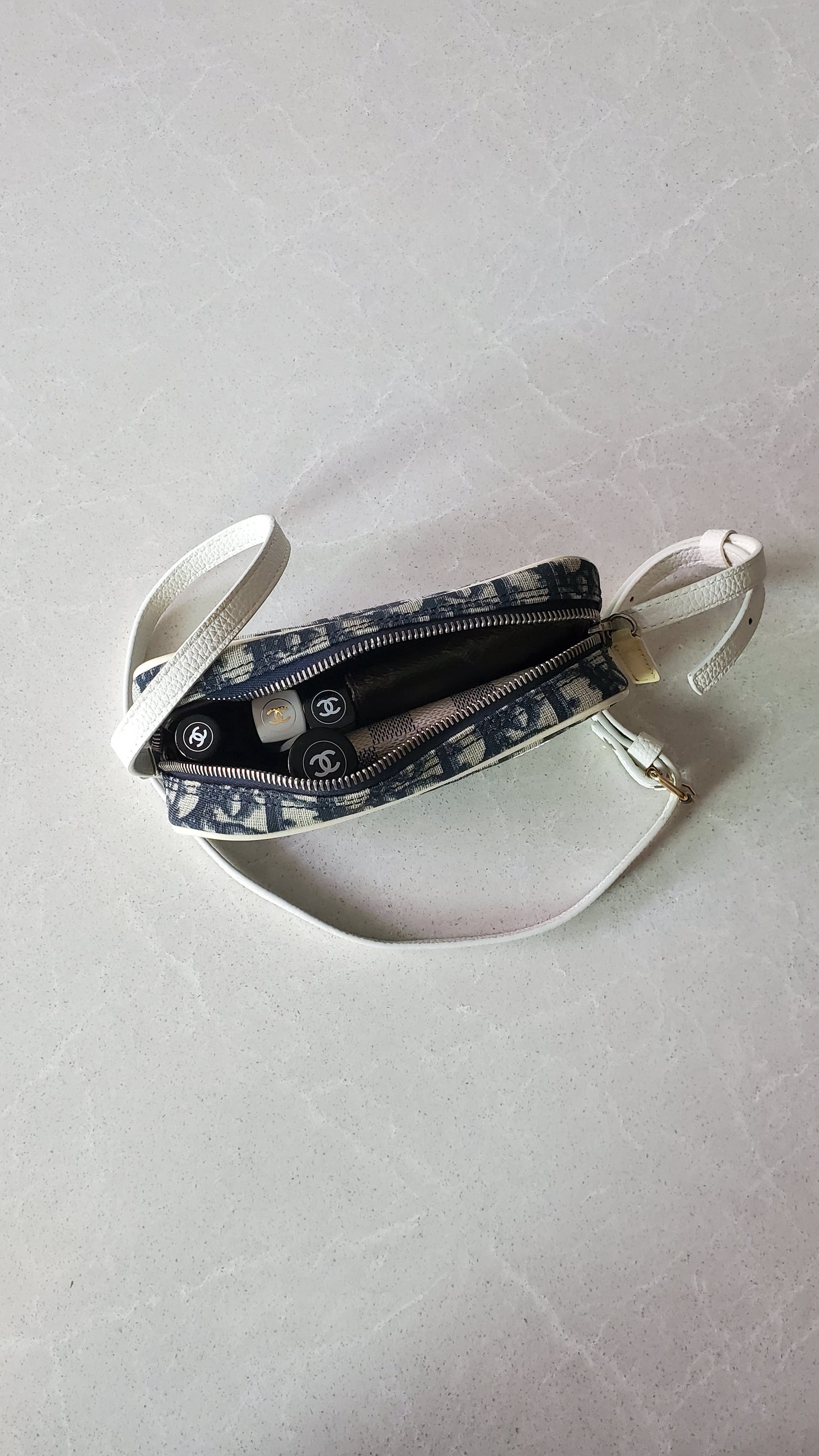 Authentic Vintage Dior Upcycle Navy Shoulder Pouch Purse with Adjustable Strap
