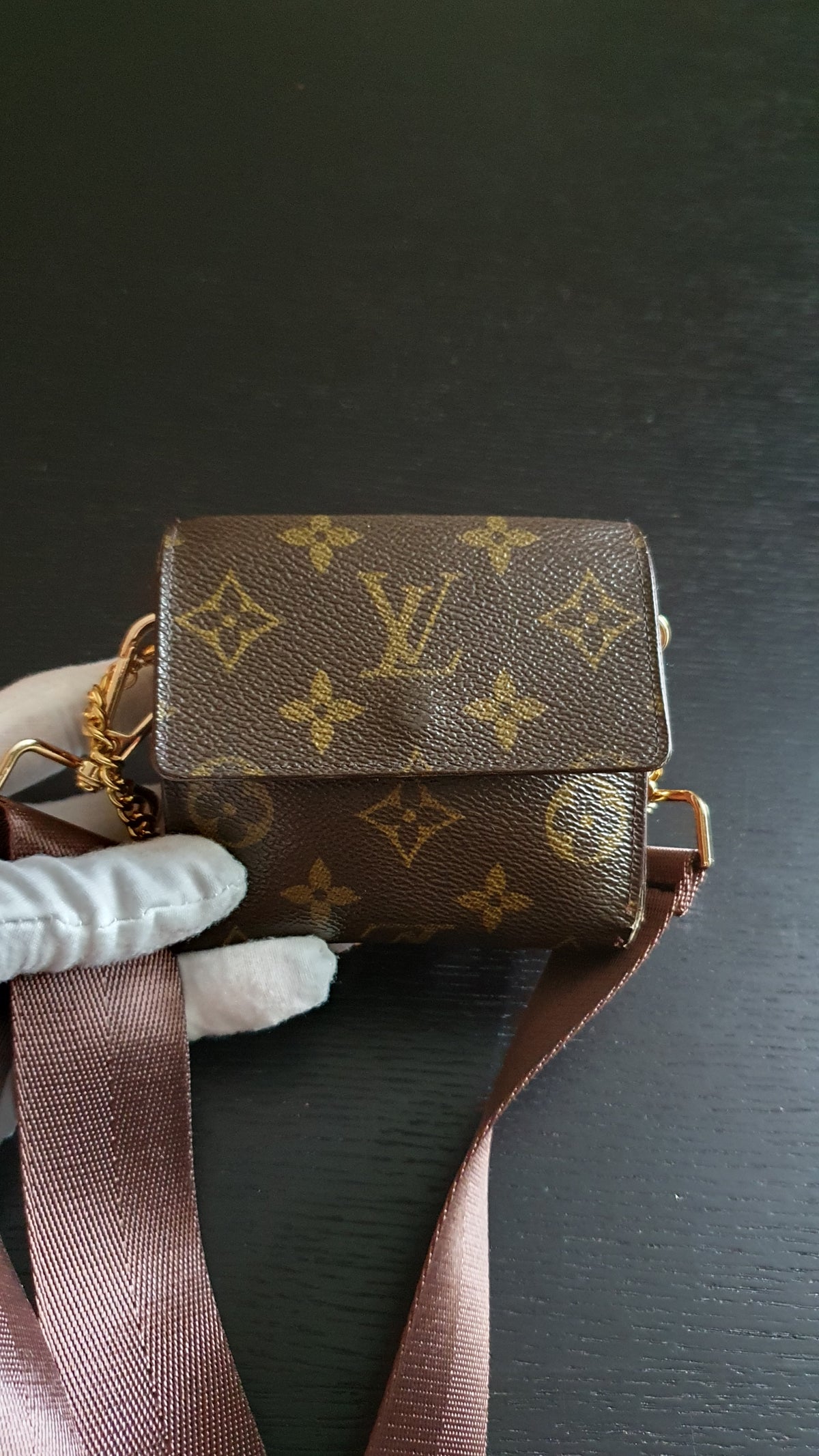 Authentic Vintage Louis Vuitton (5) Upcycle Small Wallet on Chain & Strap