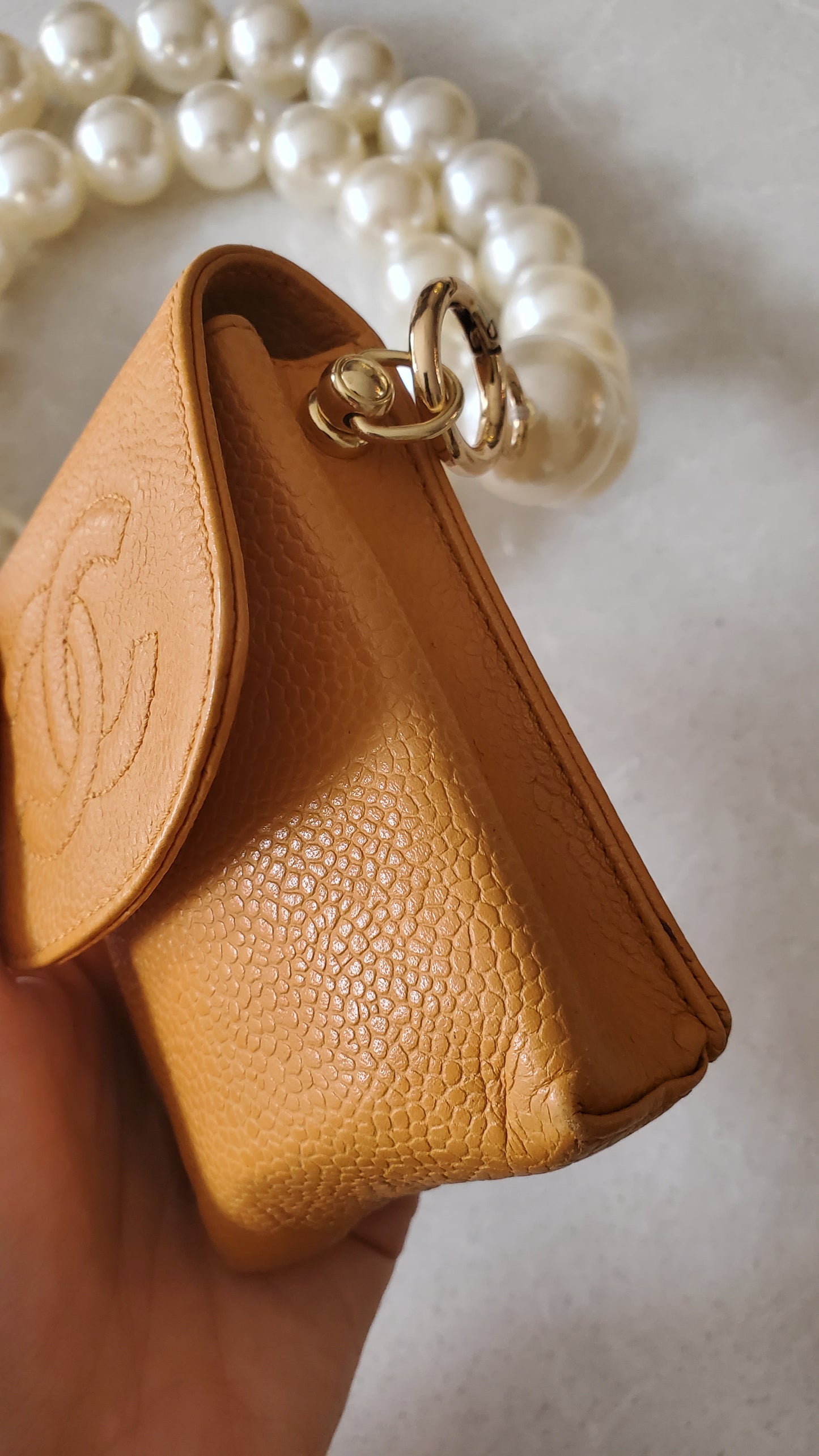 *Rare* Authentic Vintage Chanel Upcycle Yellow Caviar Pouch on Chain (2 chain options)