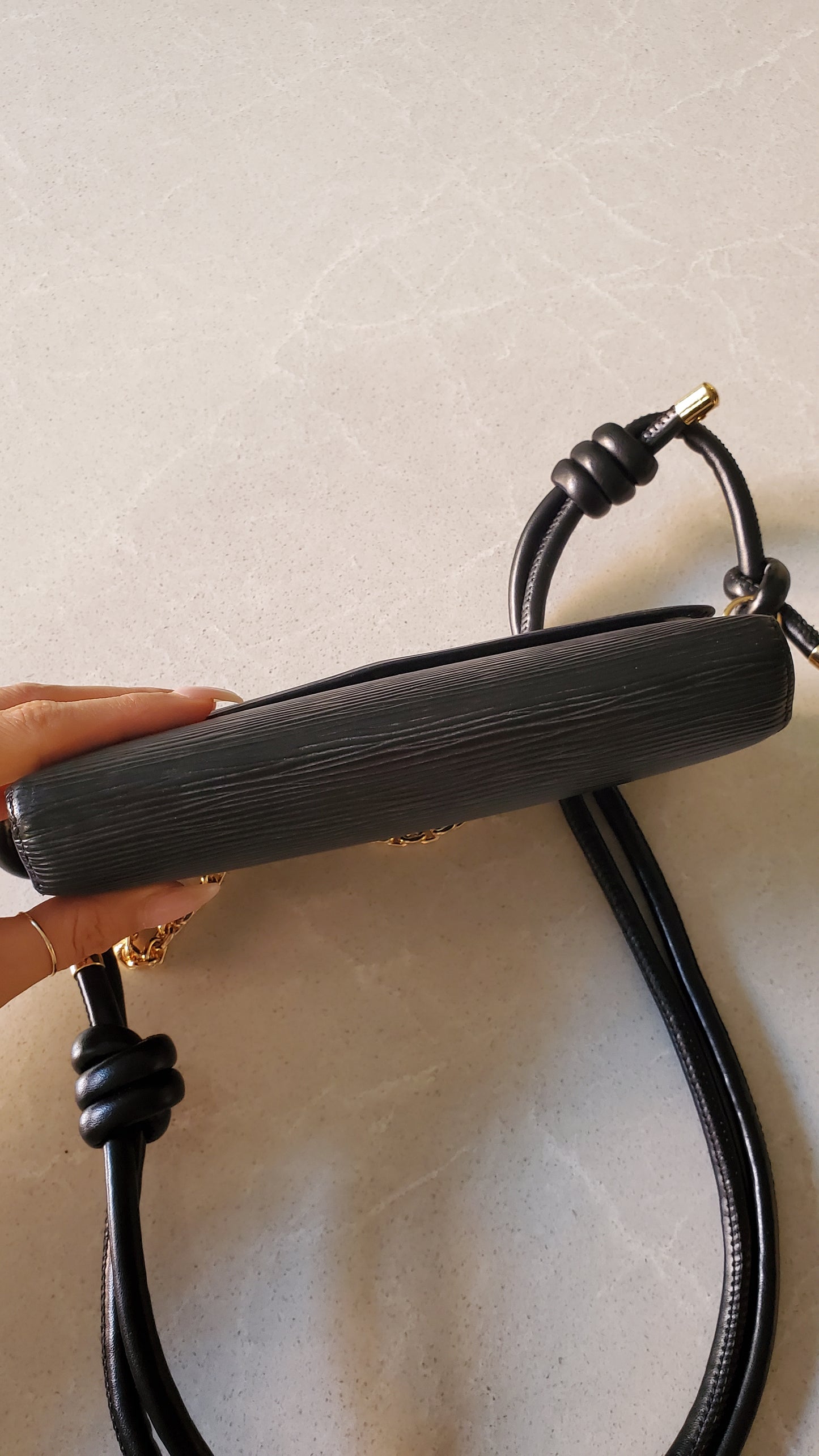 Authentic Louis Vuitton Upcycle Long Black Epi Wallet on Strap & Chain