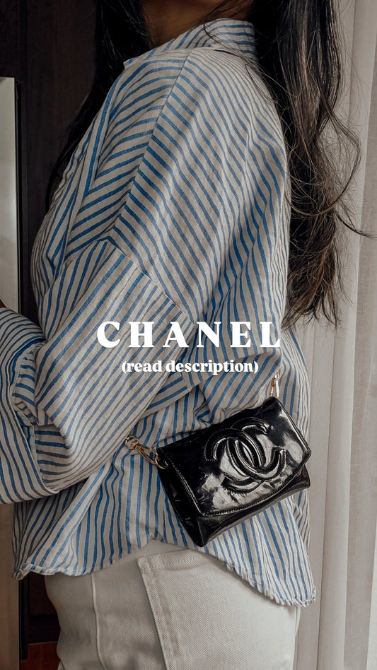 Authentic Vintage Chanel Upcycle Black Patent Wallet/ Pouch with Chain