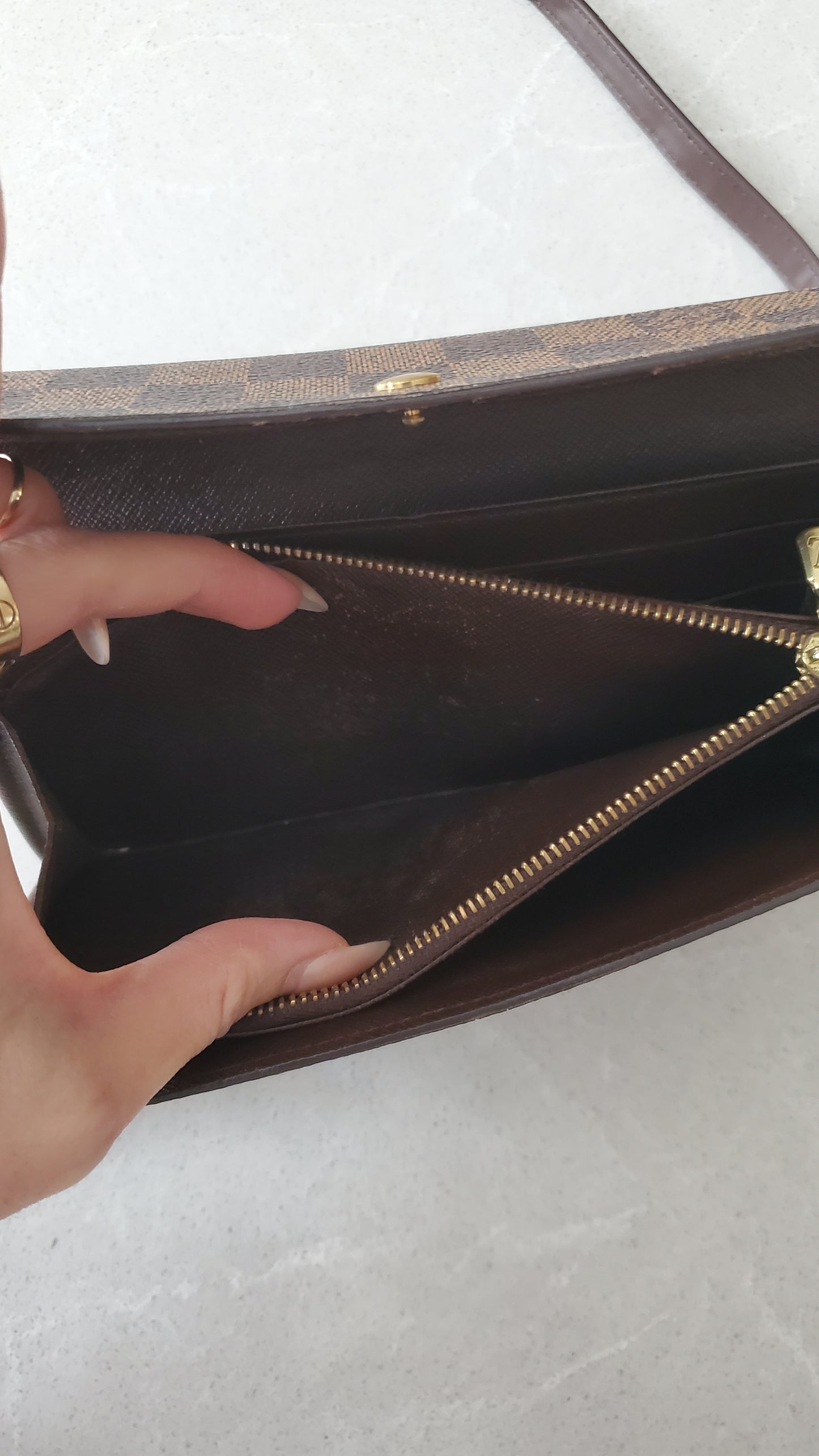 Authentic Vintage Louis Vuitton Brown Damier Upcycle Long Wallet with Strap