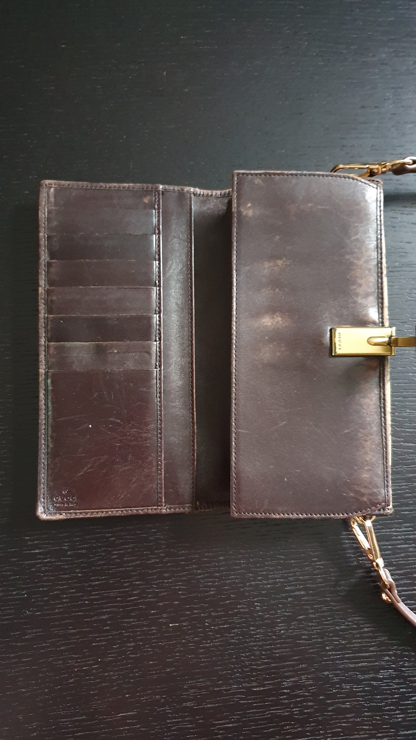 Authentic Gucci Upcycle Brown Wallet with Shoulder Strap