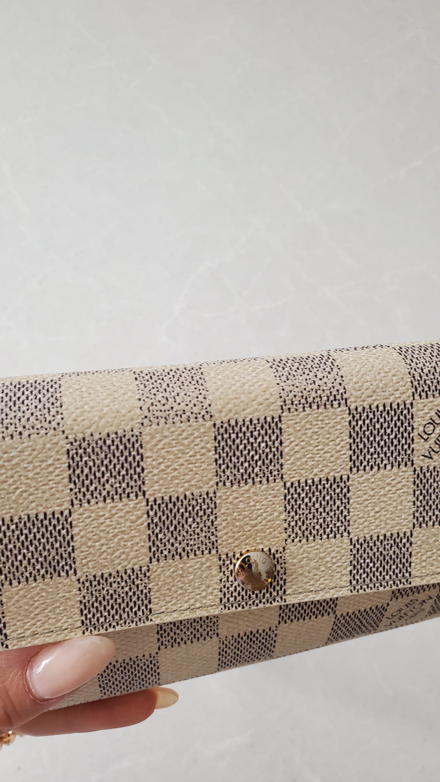 Authentic Louis Vuitton White Damier Upcycle Long Wallet on Chain