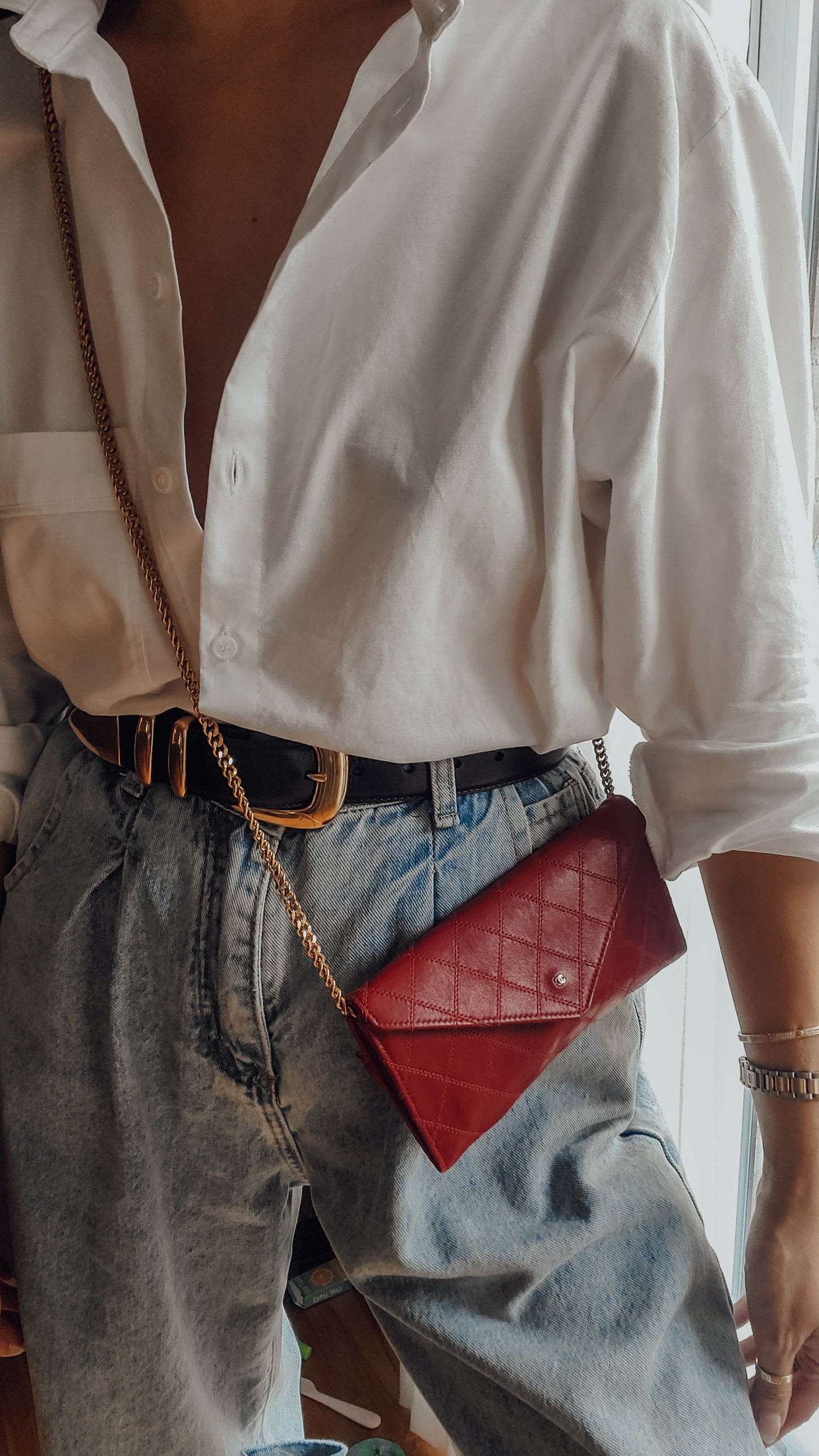 Authentic Vintage Chanel Upcycle Red Leather Wallet on Chain