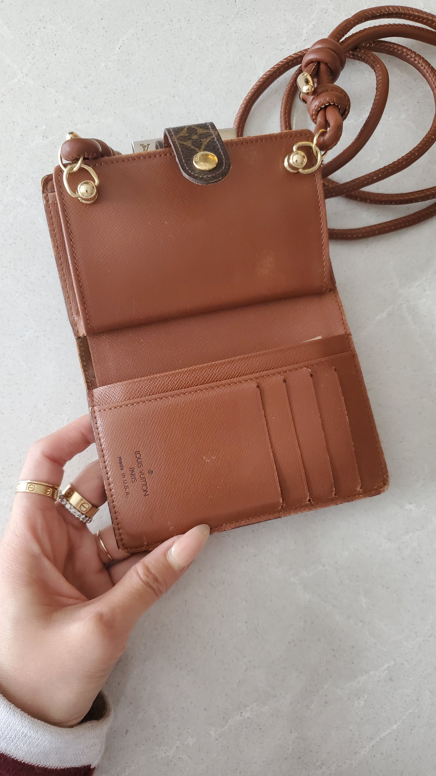 Authentic Vintage Louis Vuitton Upcycle Small Compact Wallet with Strap