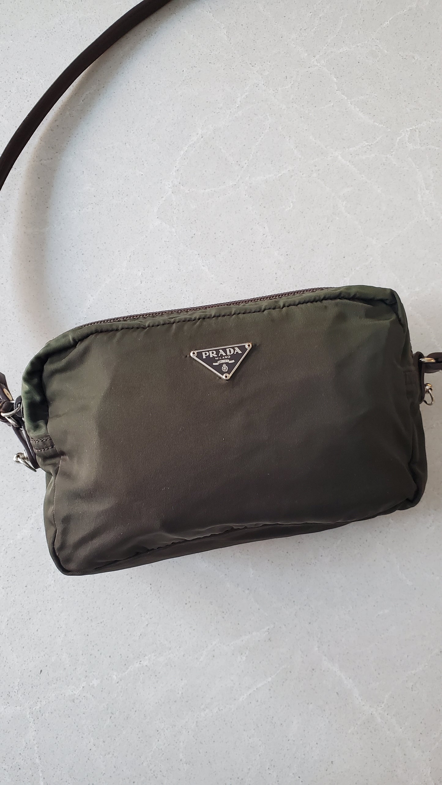 Authentic Prada (Green) Upcycle Nylon Pouch with Strap