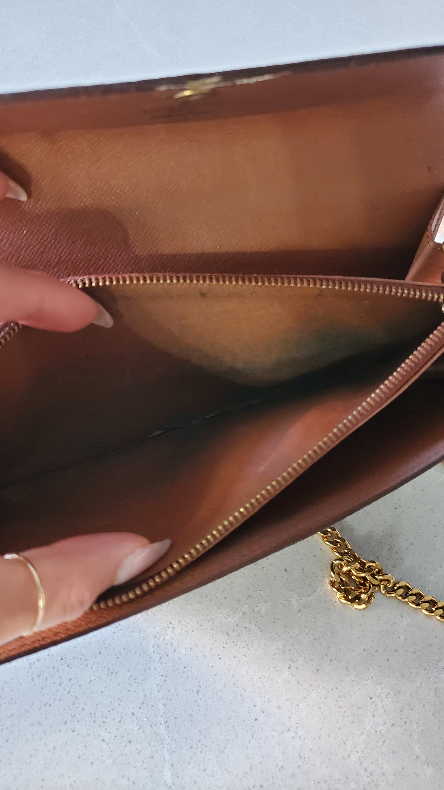 Authentic Louis Vuitton (CA0937) Upcycle Long Brown Wallet on Chain
