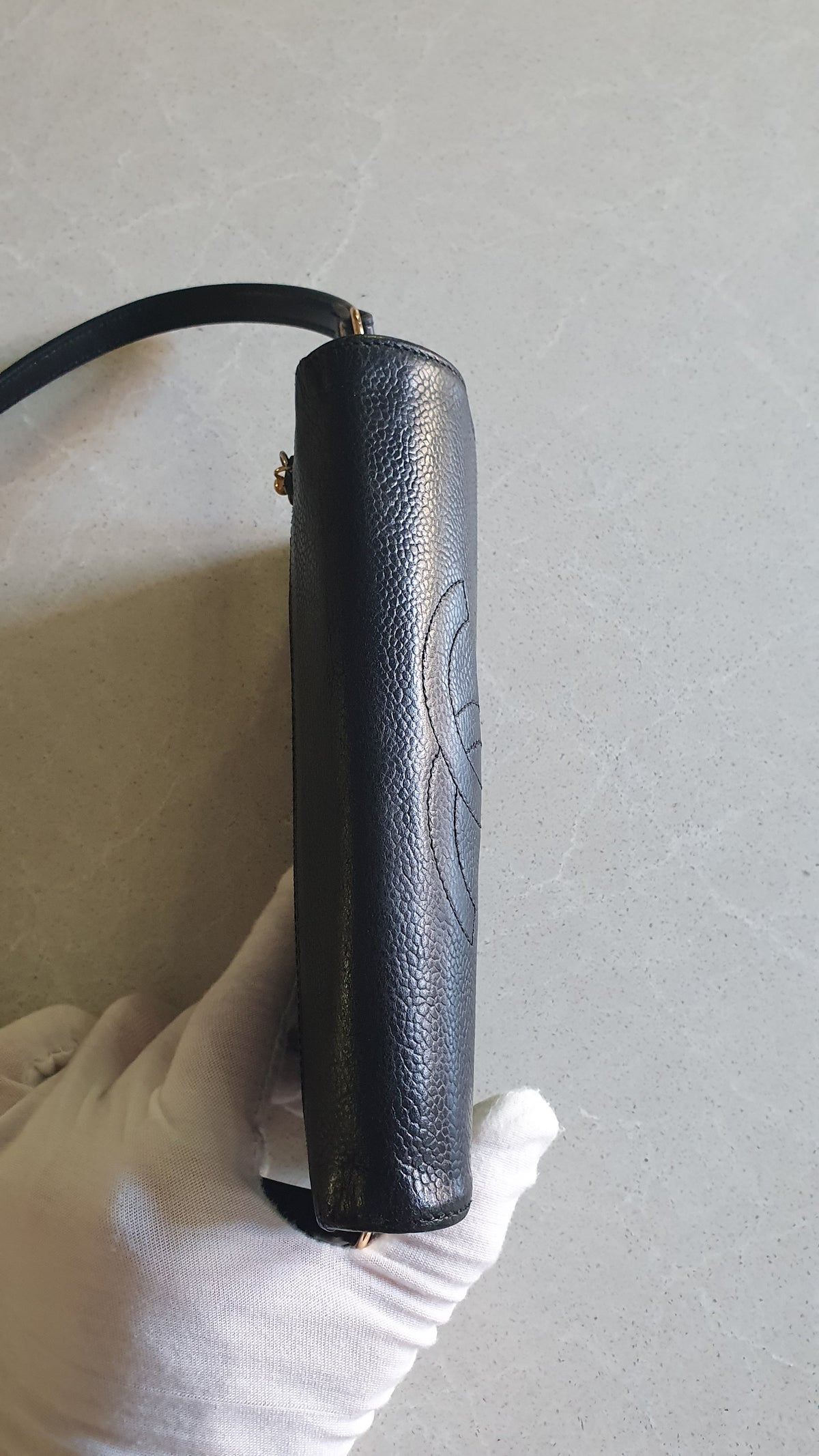Authentic Vintage Chanel Upcycle Black Caviar Shoulder Wallet with Strap