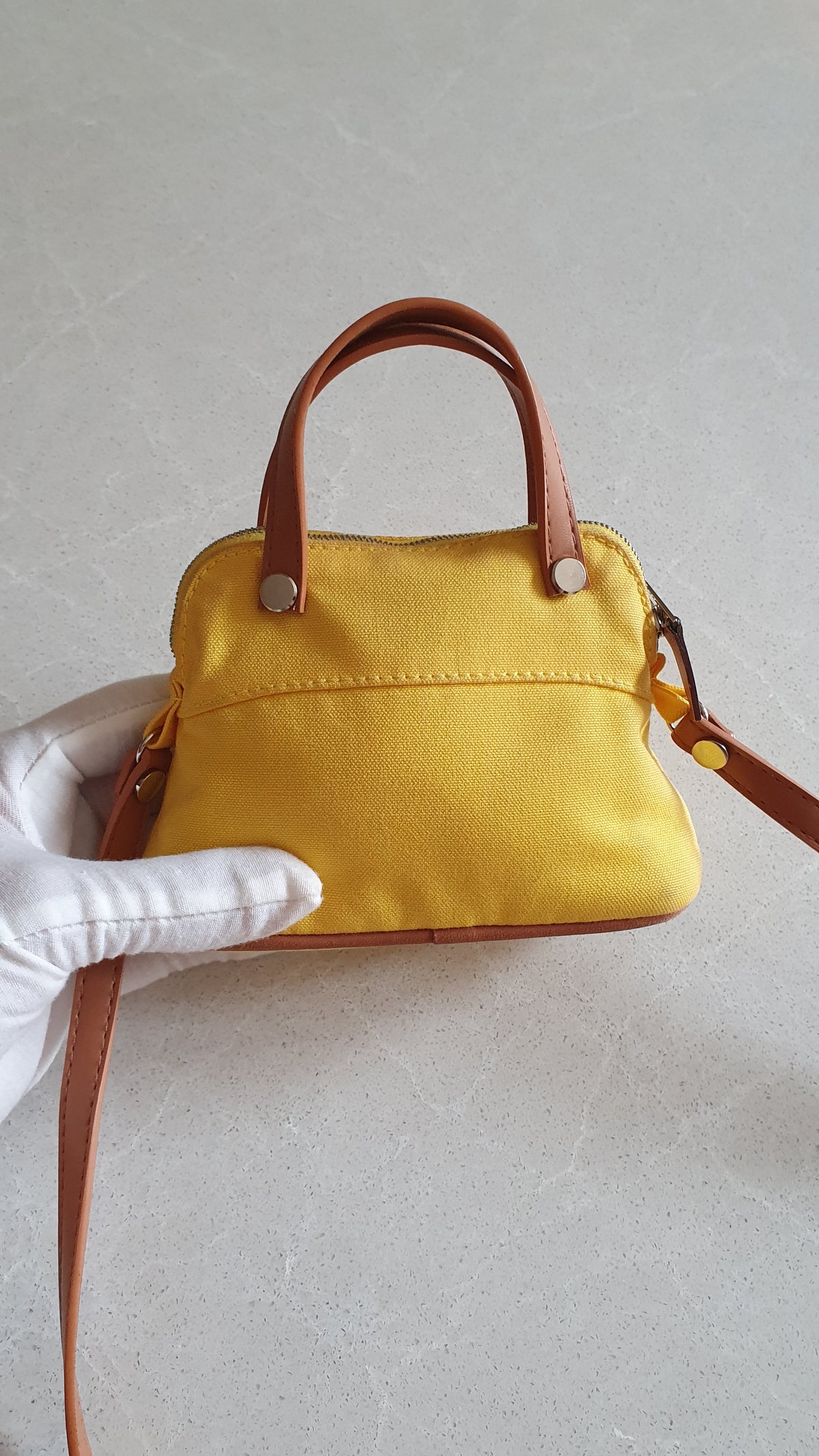 Authentic Hermès Upcycle Canvas Small Yellow Pochette with Straps