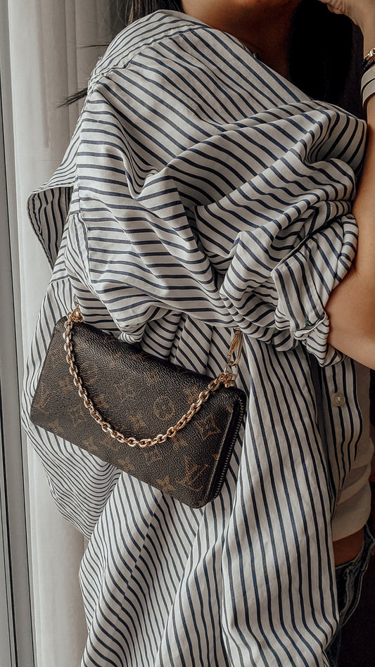 Authentic Louis Vuitton Upcycle Zip Up Wallet with Shoulder Strap and Chain