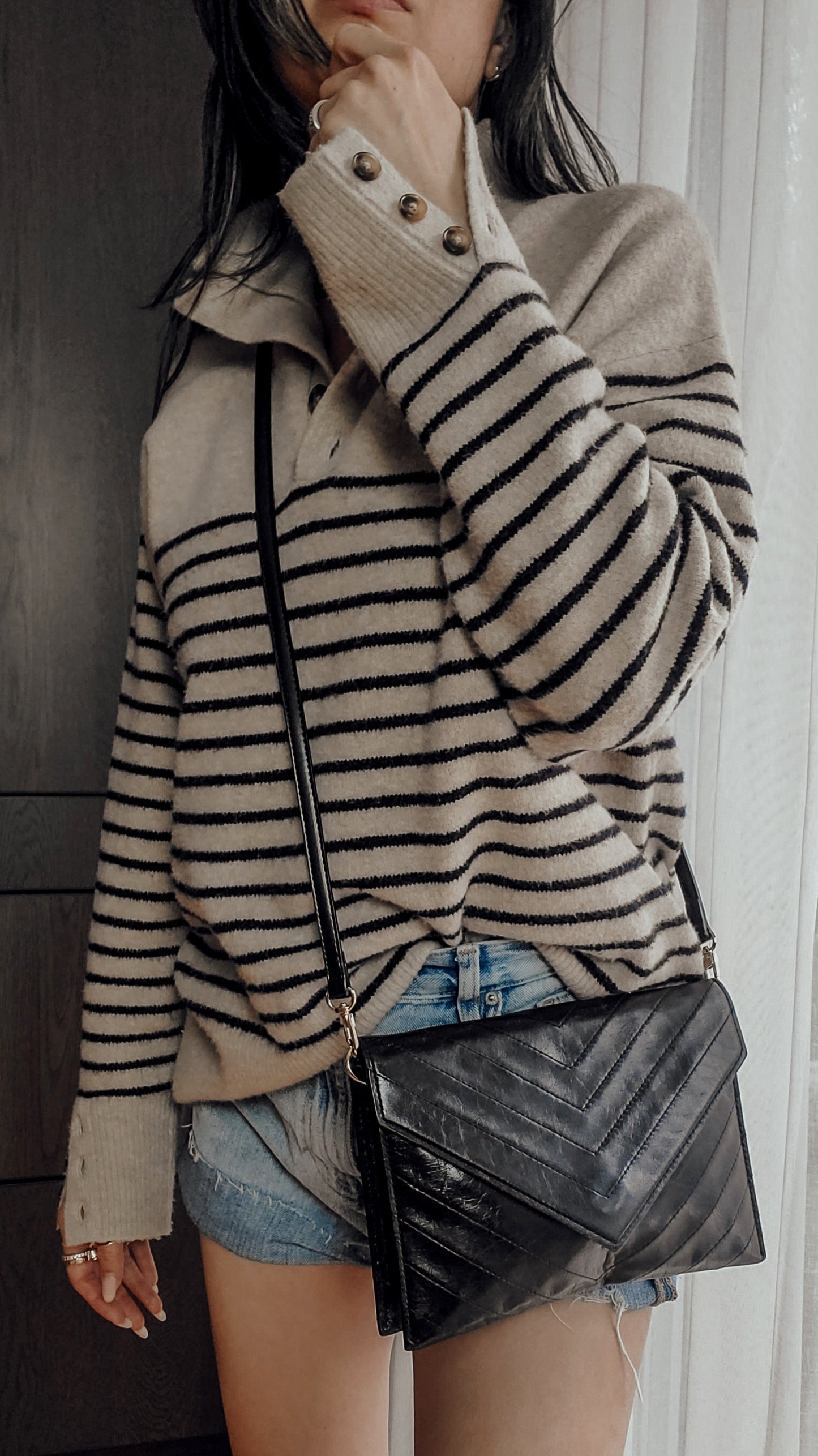 Authentic Vintage YSL Yves Saint Laurent Upcycle Black Leather Multi Compartments Purse with Straps