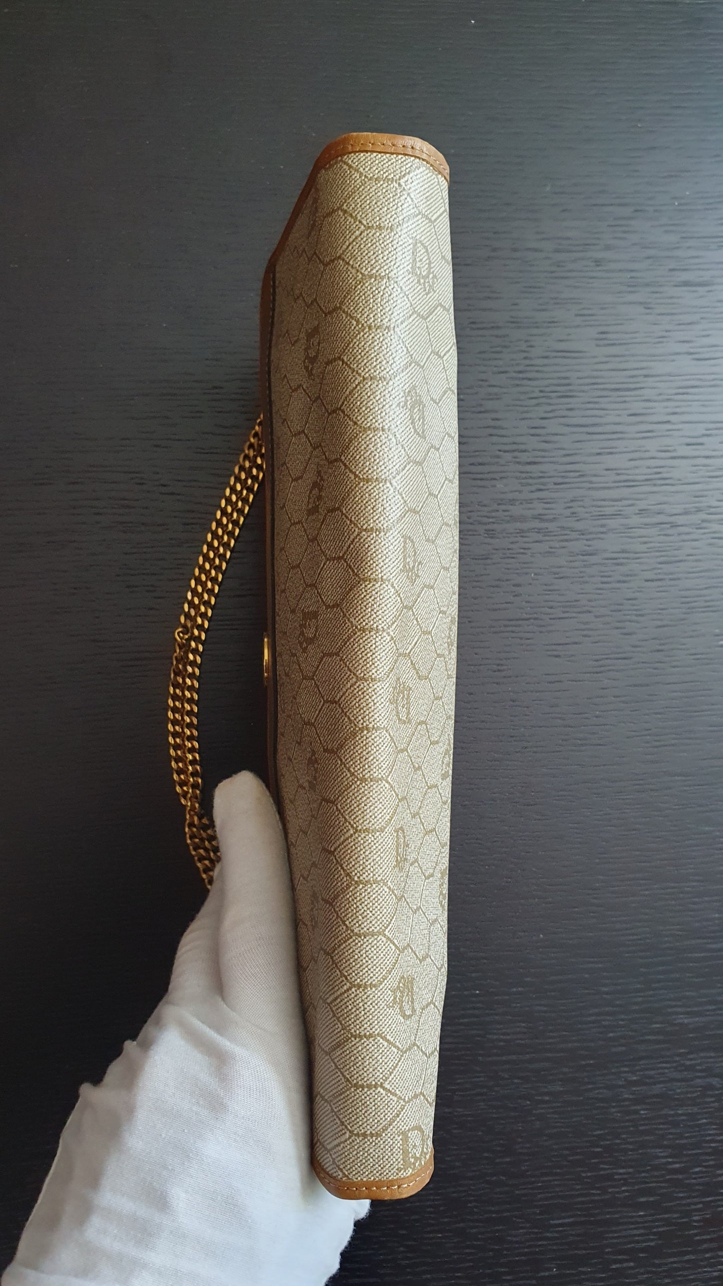 Authentic Vintage Dior Tan Purse with Versatile Chain