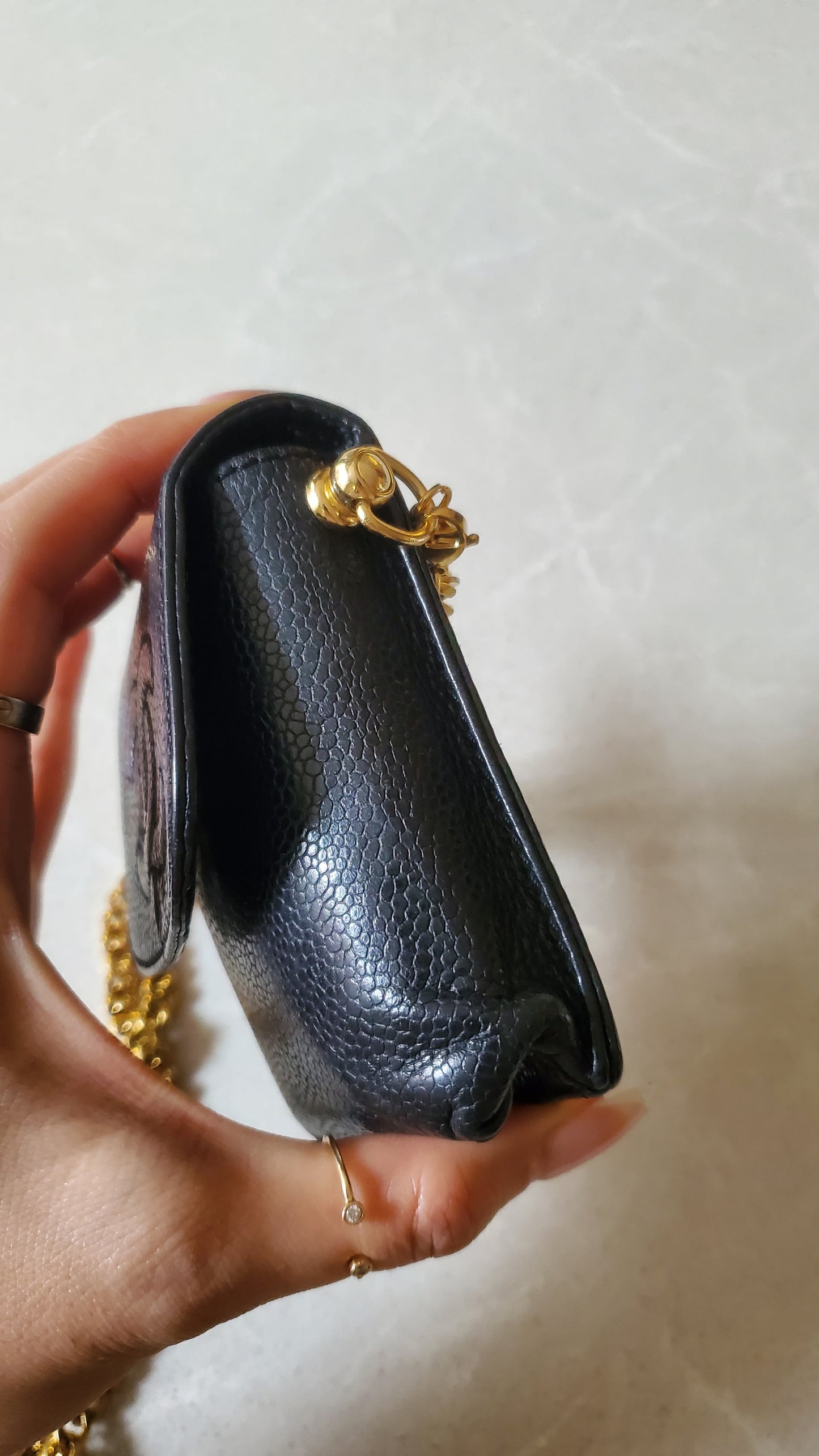 Authentic Vintage Chanel Upcycle Versatile Black Caviar Small Pouch on Chain